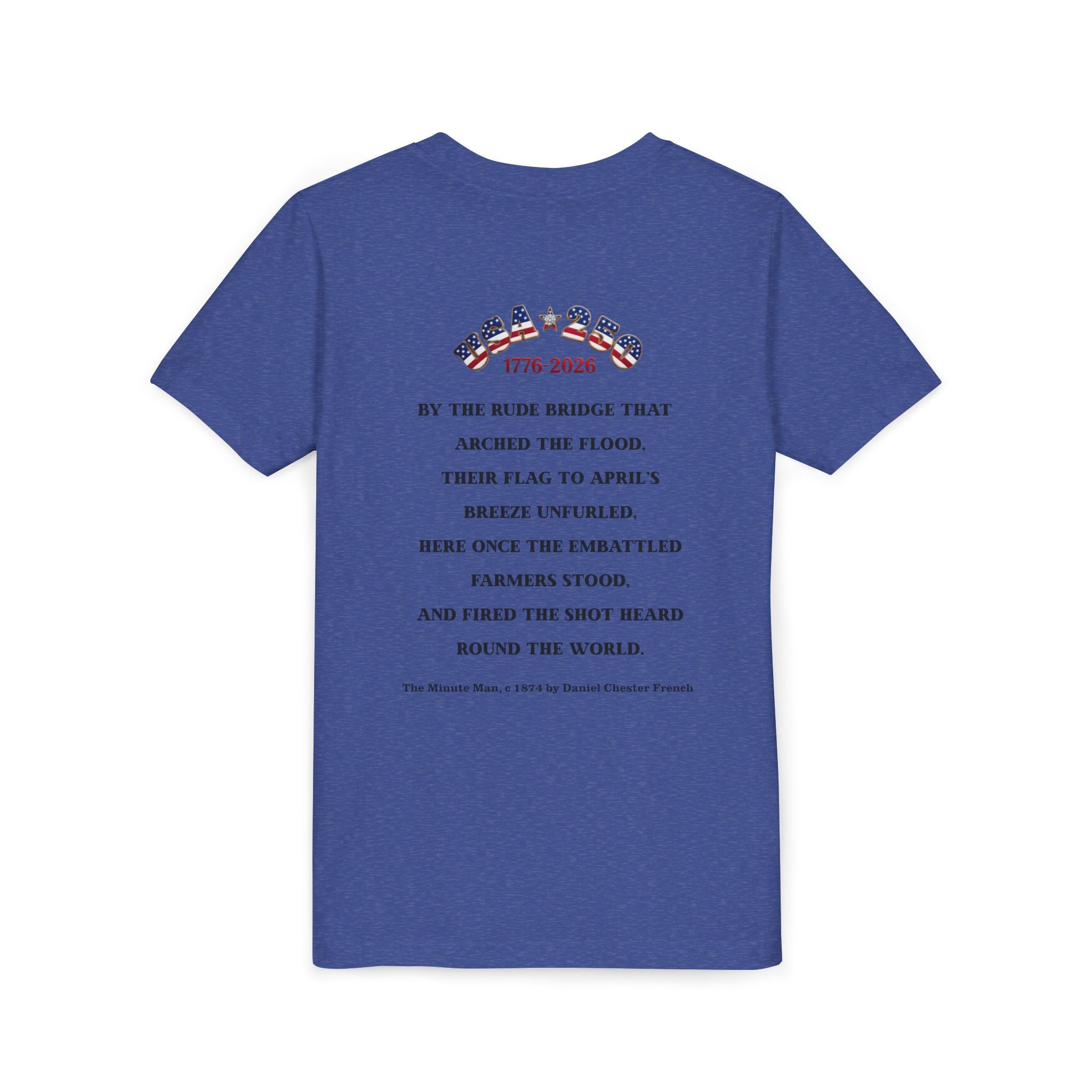 Proud Descendant of a Patriot Youth Short Sleeve Tee | Minute Man Statue and Poem | Personalize