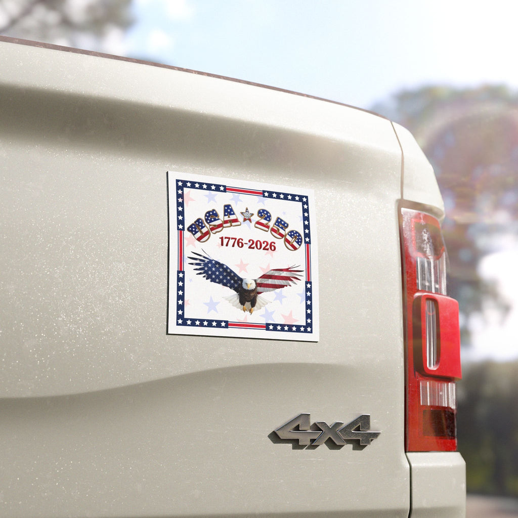 USA 250 Tribute Eagle Car Magnet | 1776-2026 American Flag Design, Square decal for car, red