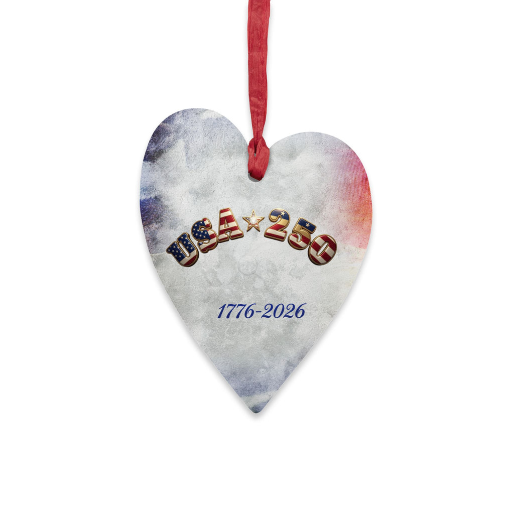 USA 250 Eagle and American Flag Wooden Heart Ornament, 1776-2026 Semi-quincentennial Keepsake
