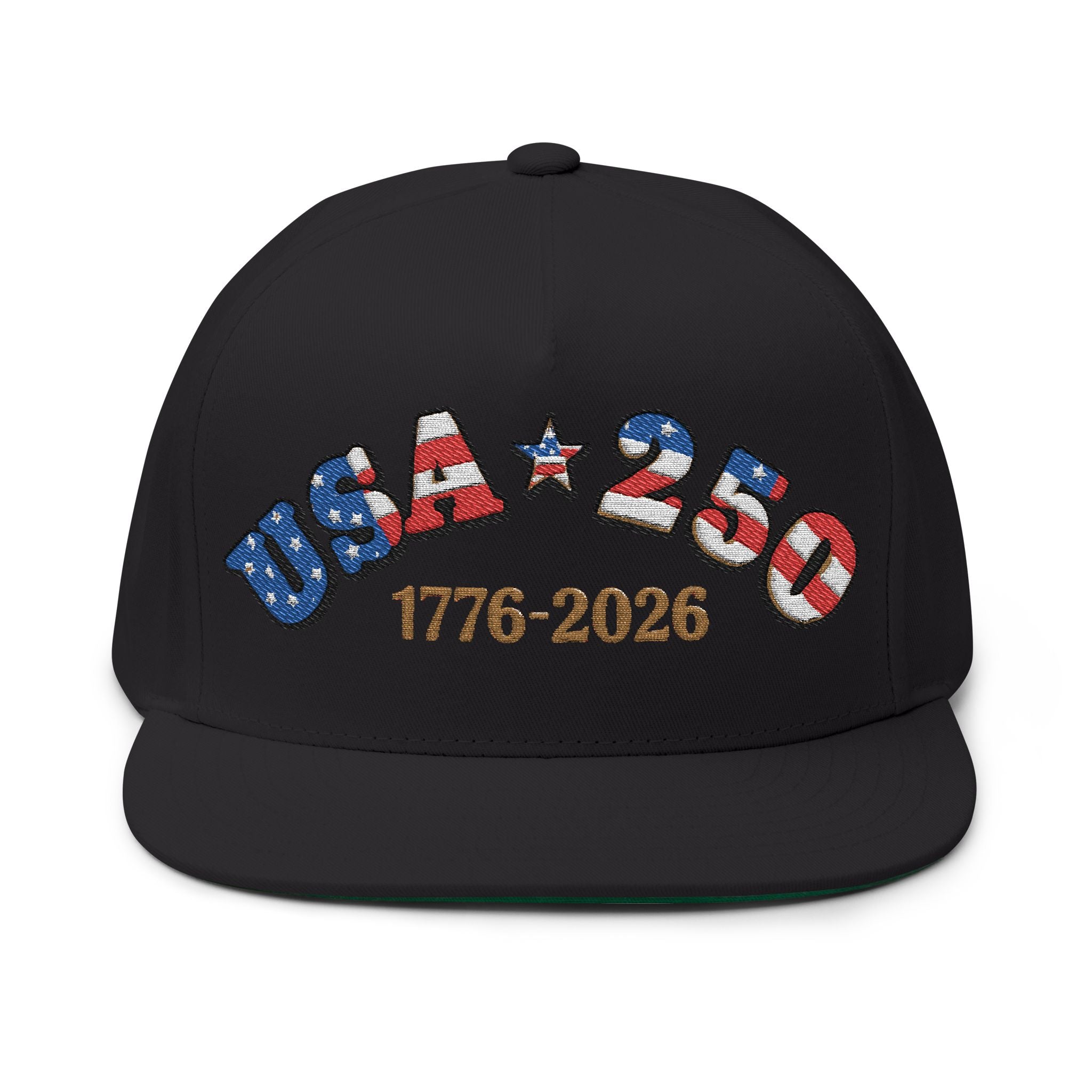 USA 250 Embroidered Flat Bill Cap - 1776-2026 Patriotic Hat