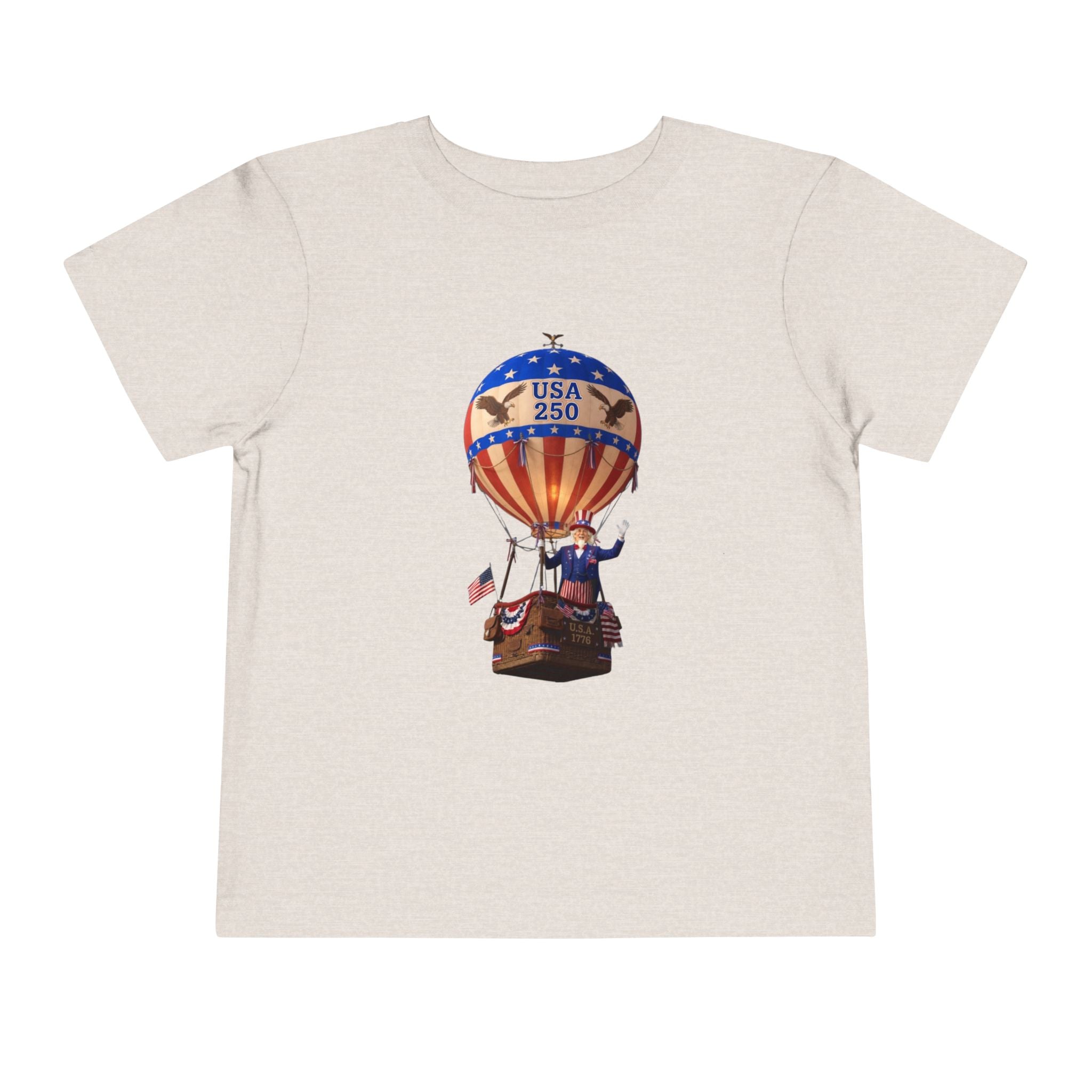 Patriotic Hot Air Balloon Unisex Toddler Tee | USA 250 Tribute, Yankee Doodle Lyrics on back