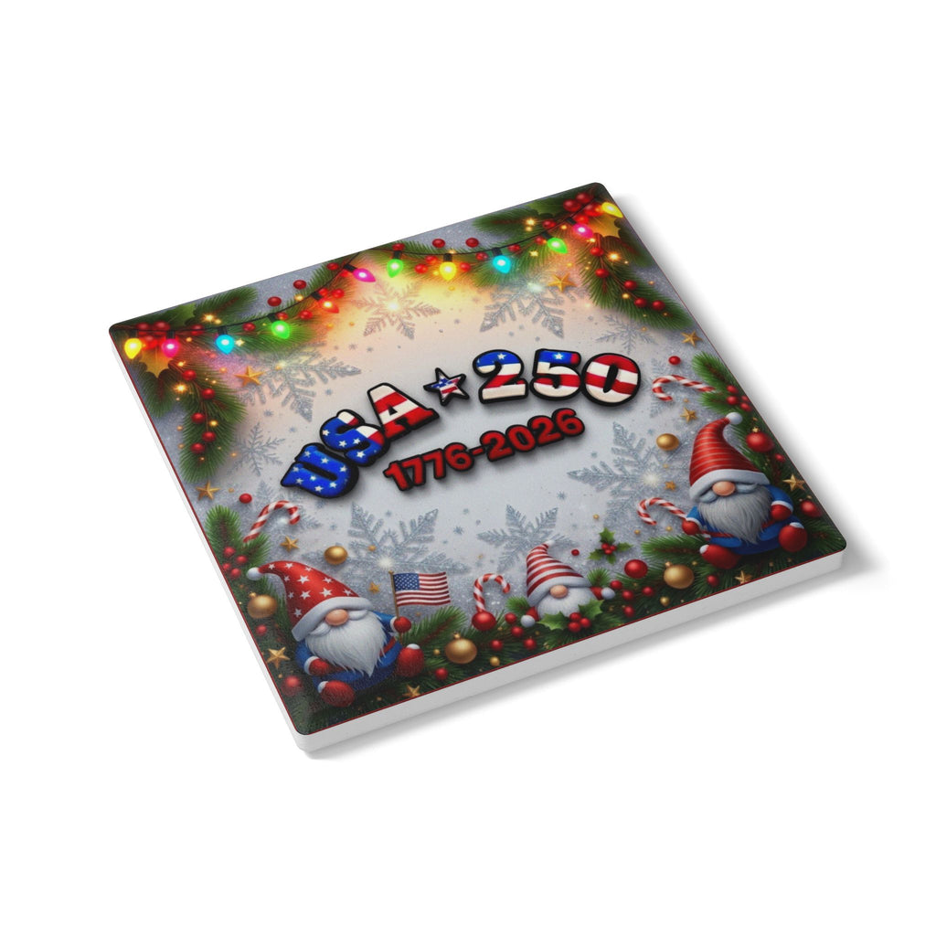 USA 250 Patriotic Gnome Ceramic Coaster - Christmas Holiday Decor