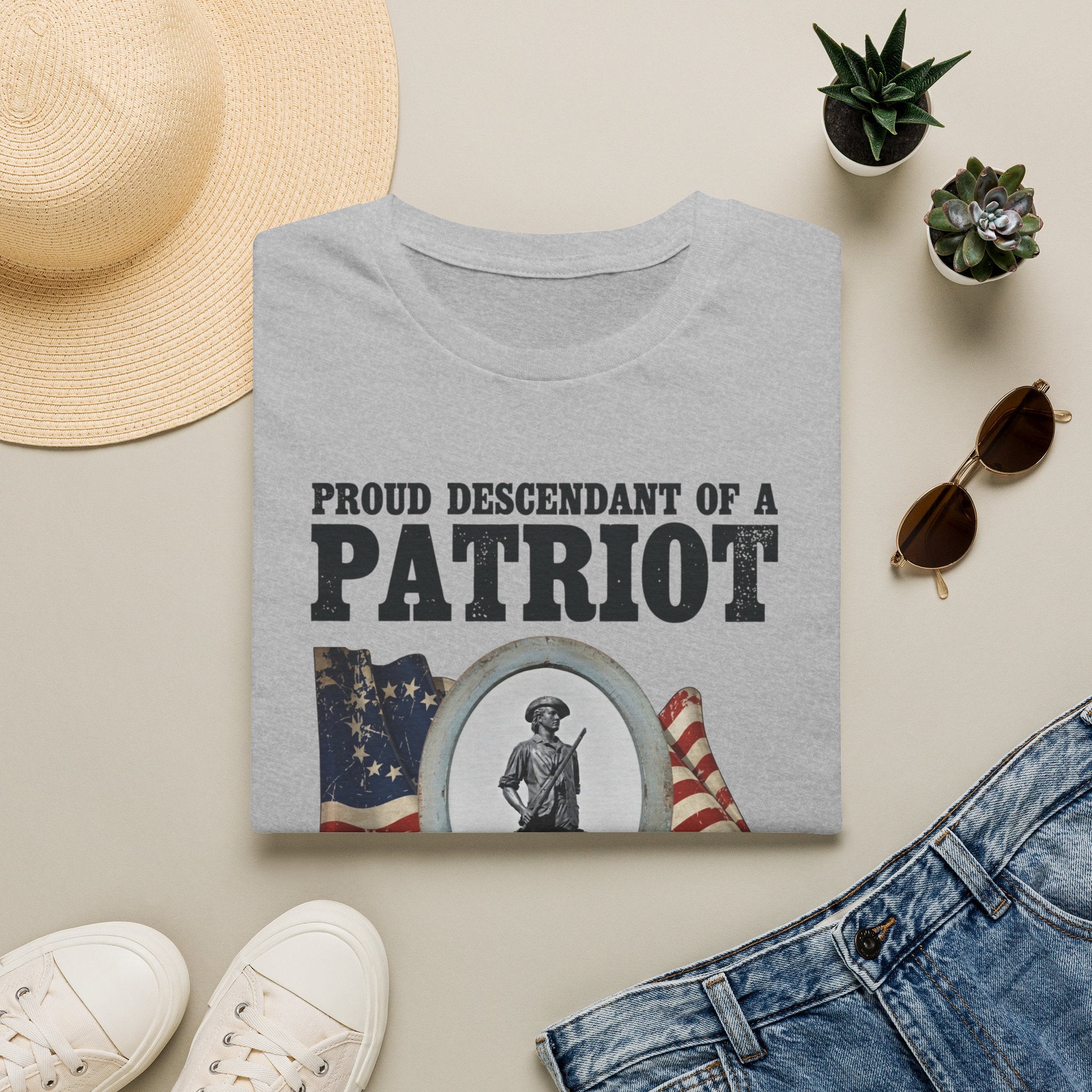 Proud Descendant of a Patriot Unisex T-Shirt | USA 250 Tribute, Personalized, Minute Man Tribute on Back
