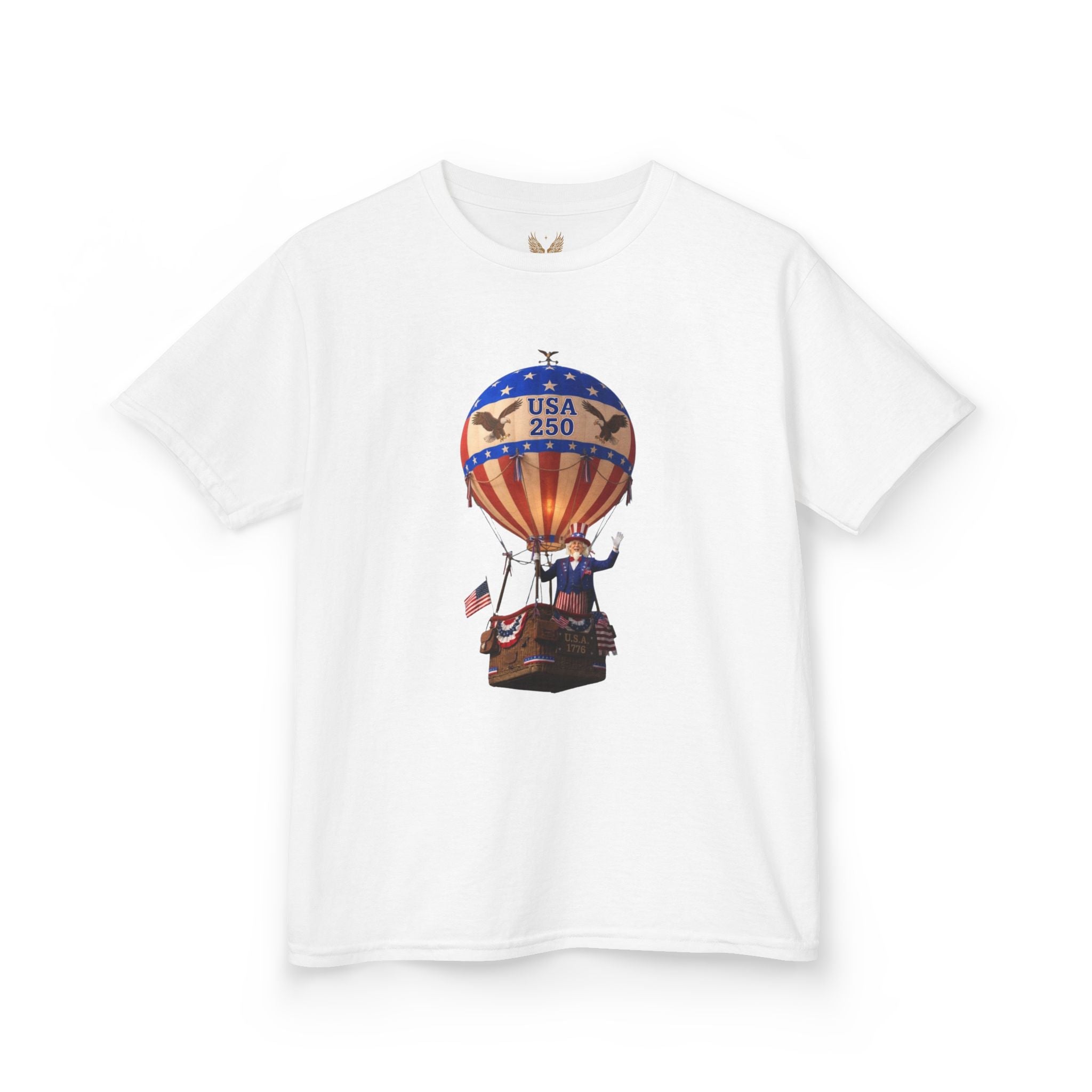 Uncle Sam in Hot Air Balloon Unisex Kids Tee | USA 250 Tribute