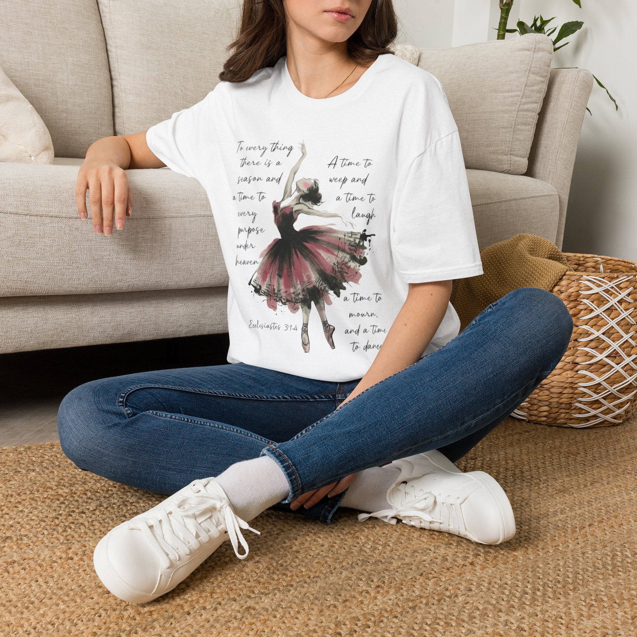 Ballet Dancer Watercolor, T-Shirt | Dance Quote Graphic Tee | Ecclesiastes 3:1-4 a time to dance