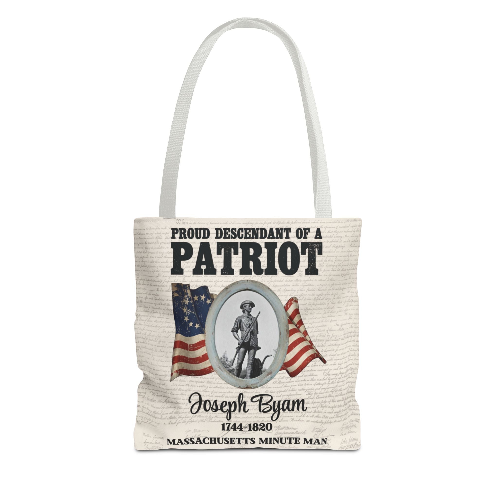 Patriot Descendant Tote Bag — "Proud Descendant of a Patriot" Revolutionary War Tribute | Personalize