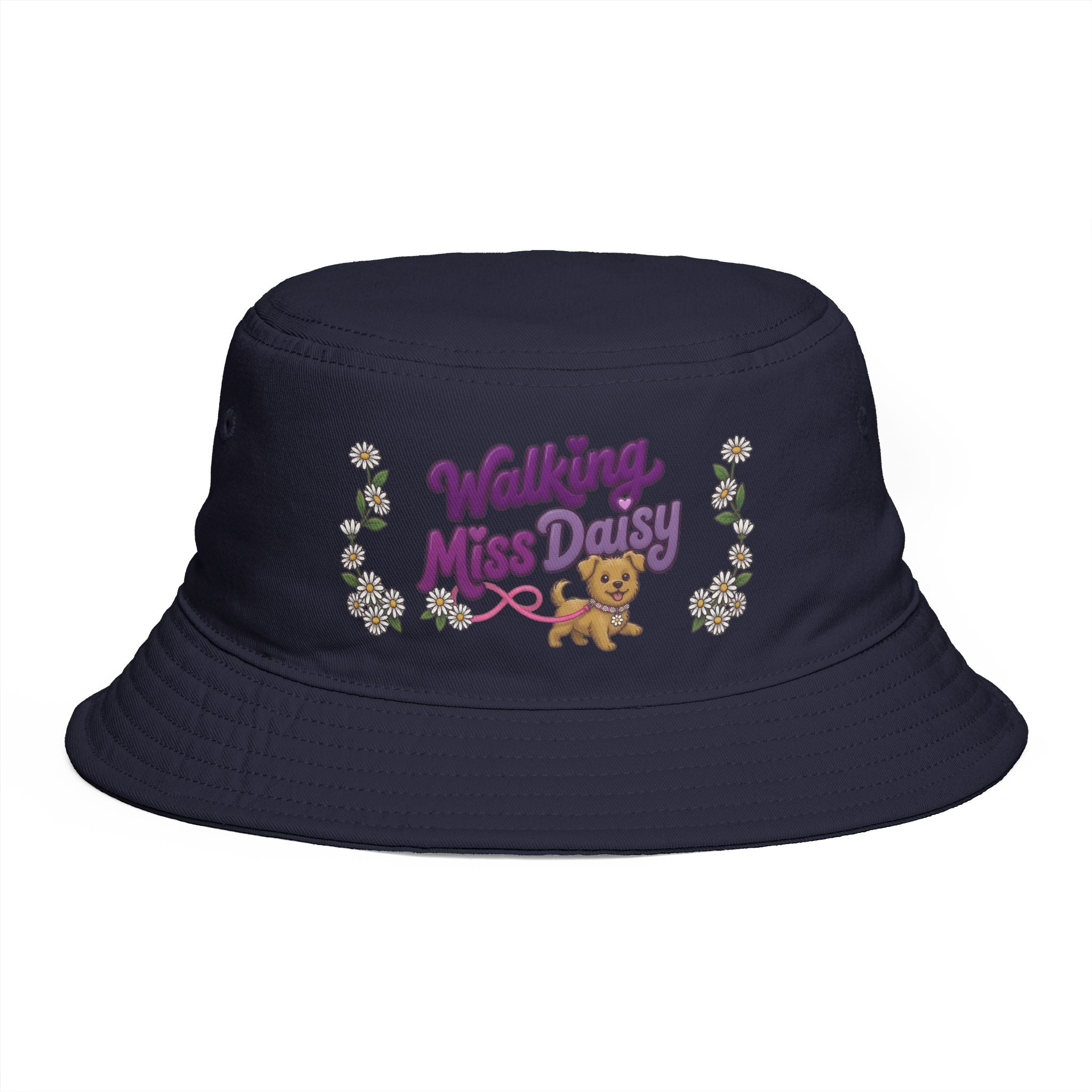 Walking Miss Daisy Puppy Bucket Hat | Floral Dog Walk Design