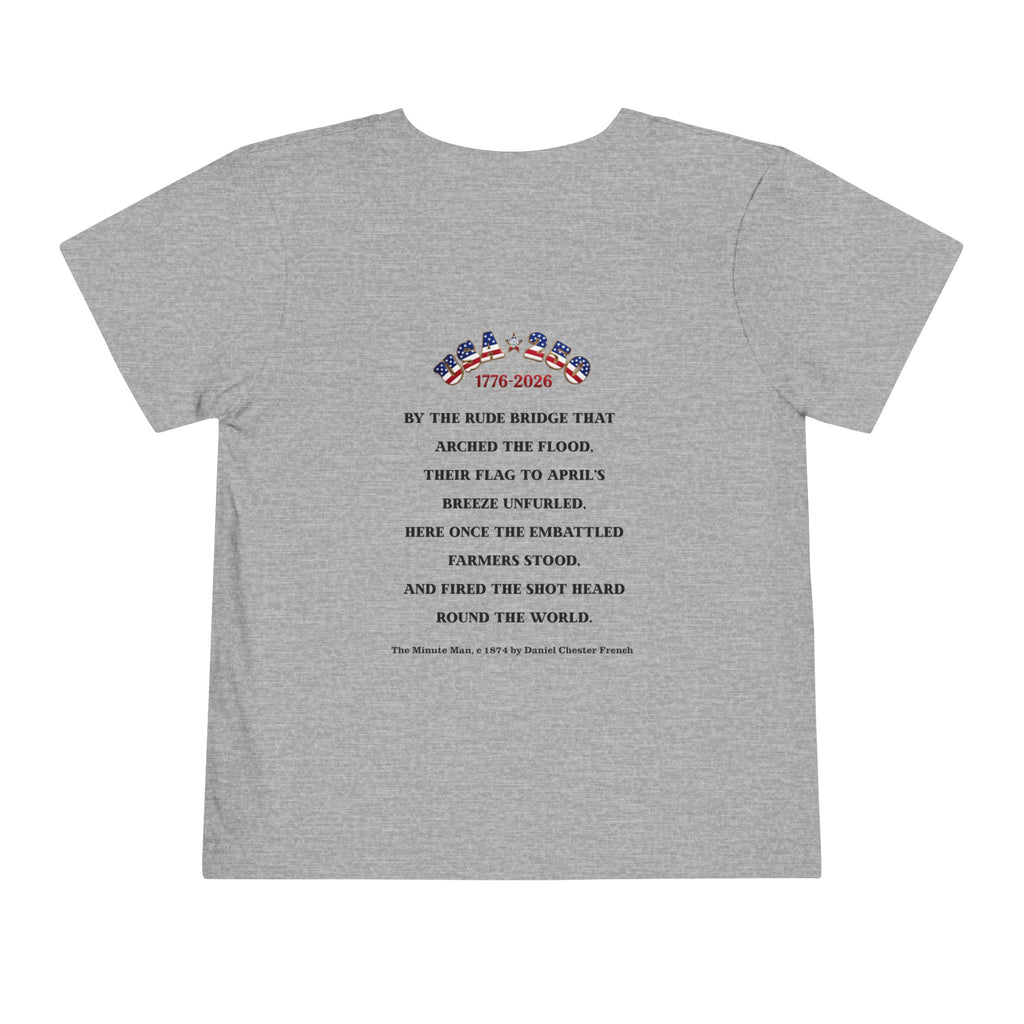 Descendant of a Patriot Toddler Tee | USA 250 Minuteman and Poem Tribute on Back | Personalize