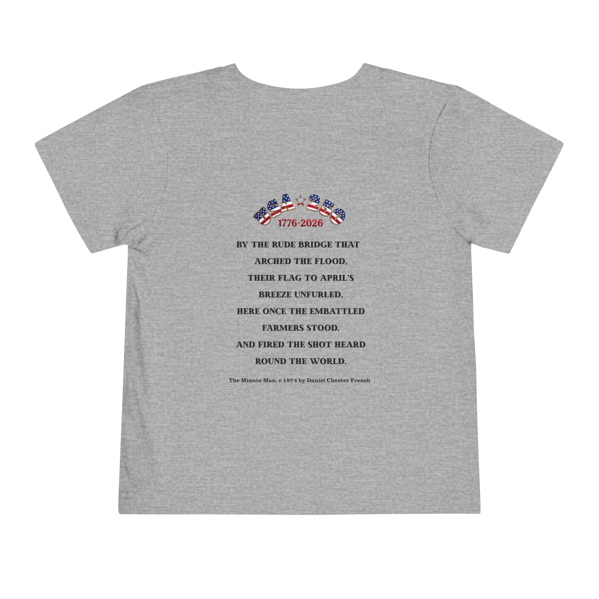 Descendant of a Patriot Toddler Tee | USA 250 Minuteman and Poem Tribute on Back | Personalize
