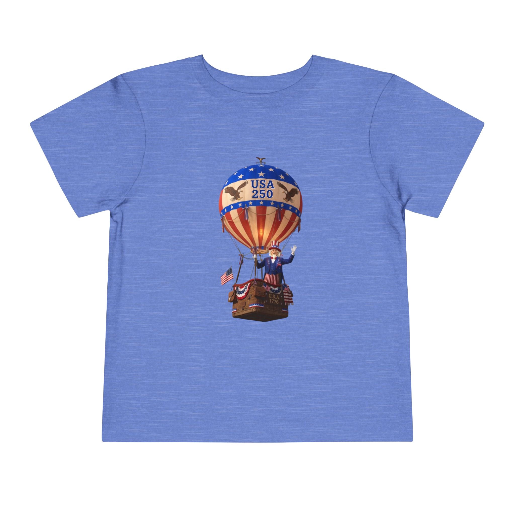 Patriotic Hot Air Balloon Unisex Toddler Tee | USA 250 Tribute, Yankee Doodle Lyrics on back