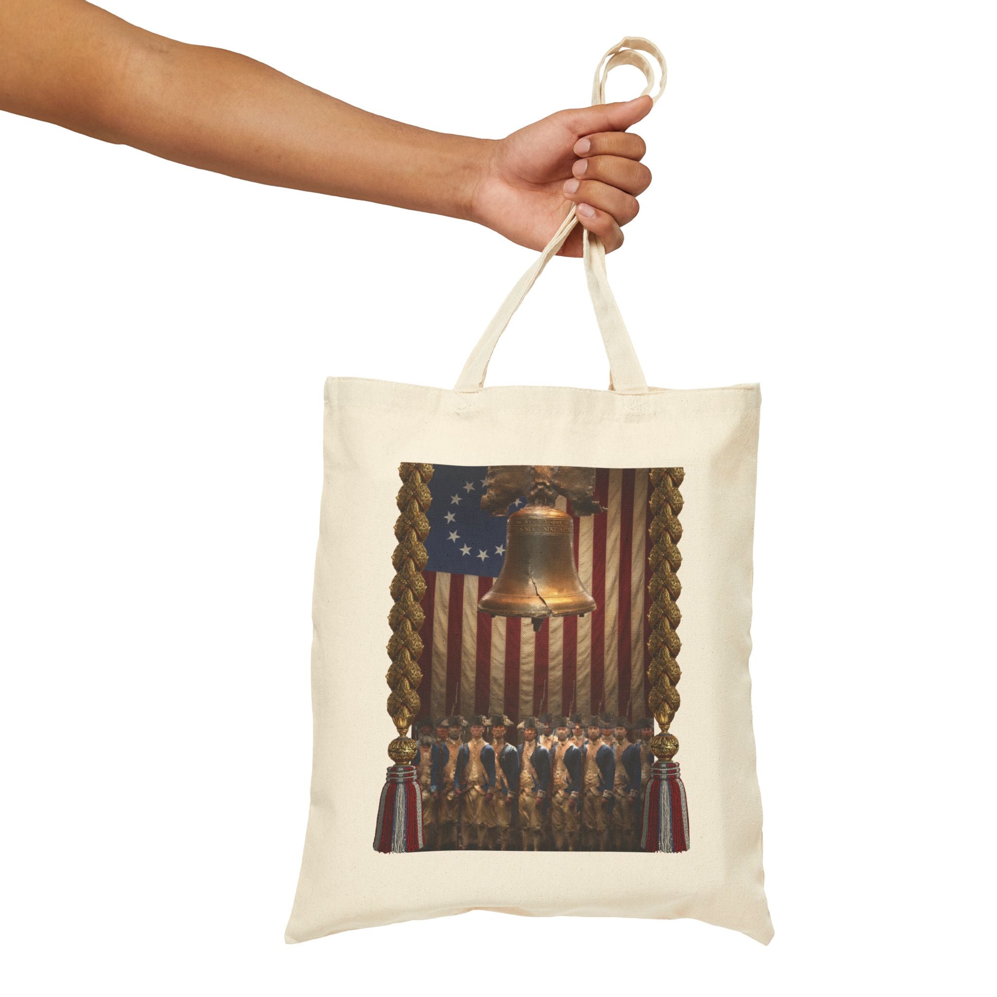 Liberty Bell Colonial Militia Tote Bag | Cotton Canvas, Historic Patriotic Design