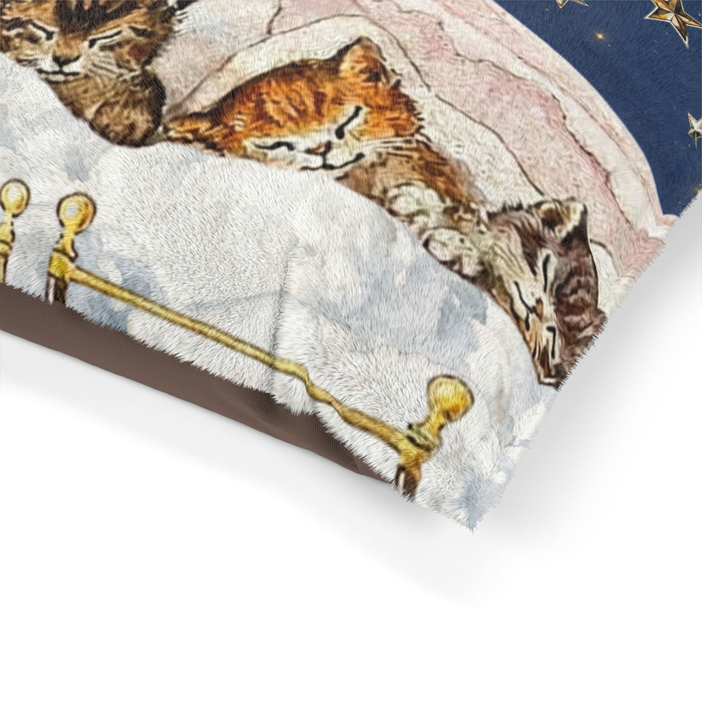 Sleeping Kittens Under Moon Pet Bed | Starry Night Cat Illustration