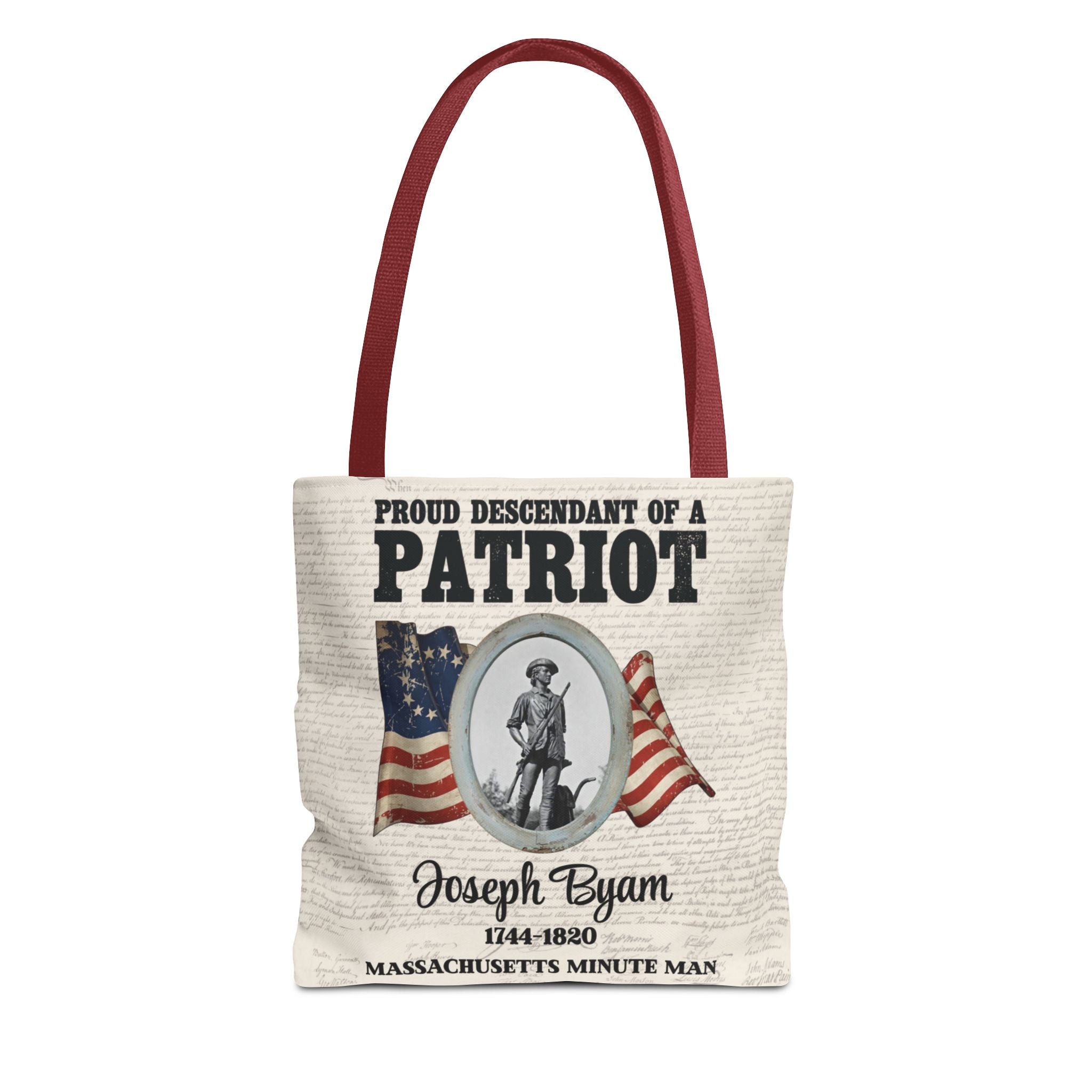 Patriot Descendant Tote Bag — "Proud Descendant of a Patriot" Revolutionary War Tribute | Personalize