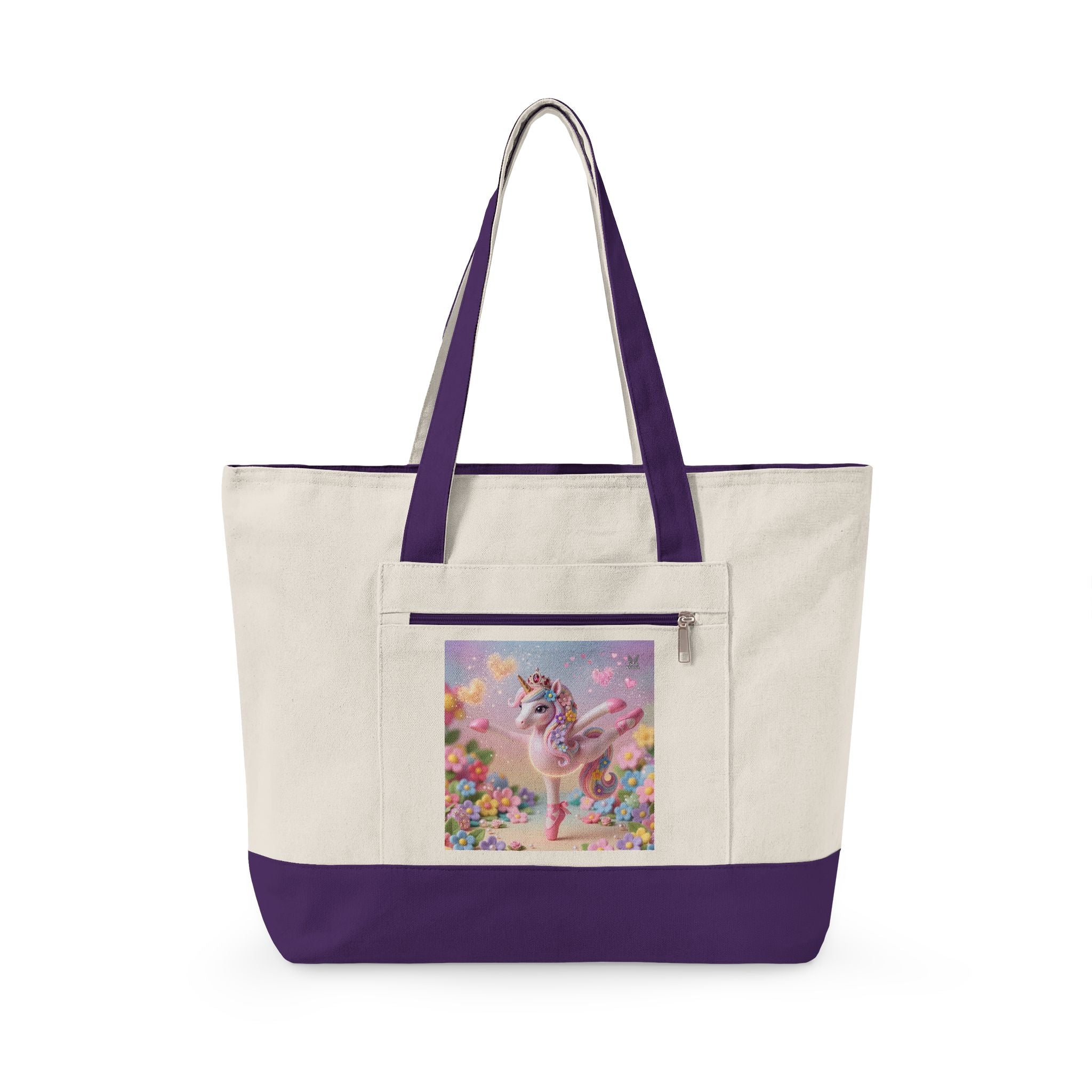 Ballerina Unicorn Rainbow Dance Bag Tote | Zippered Canvas Tote | Personalize