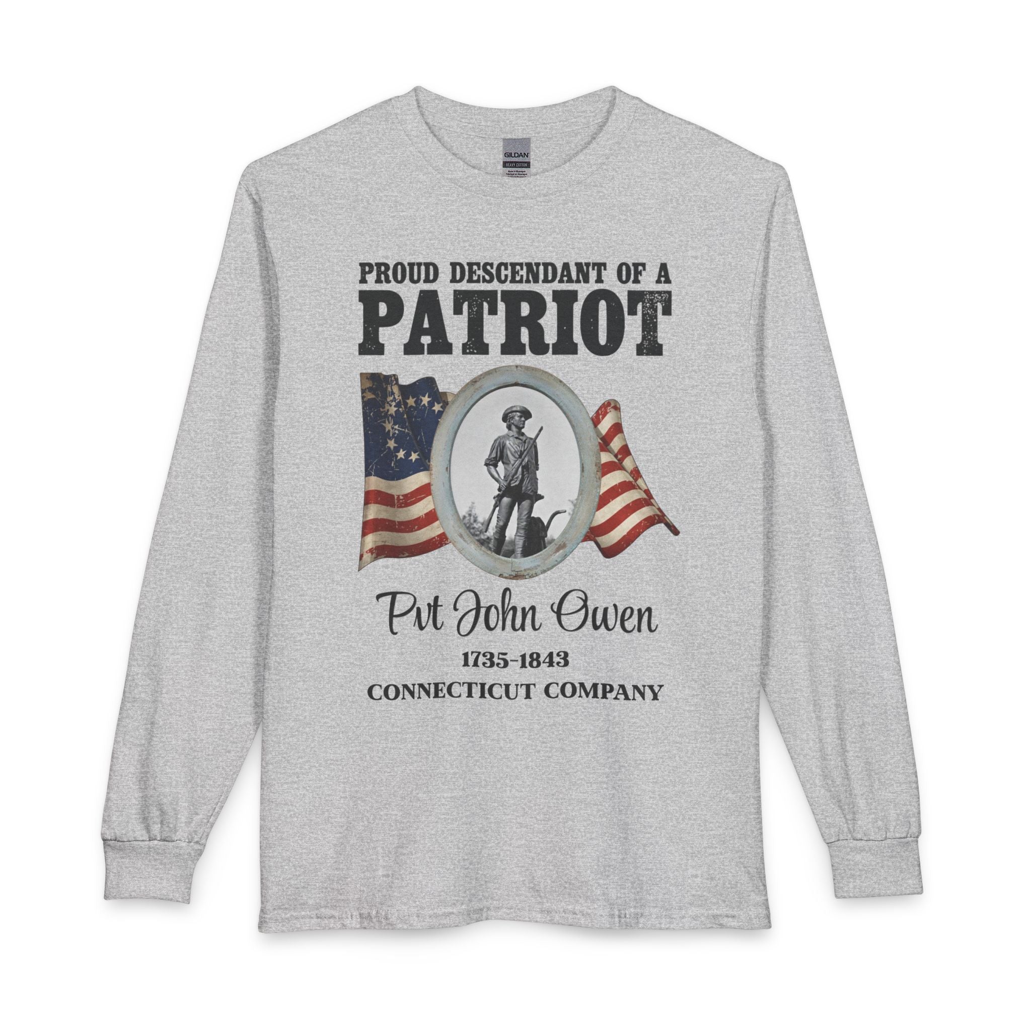 Proud Descendant of a Patriot Unisex Long Sleeve Tee | Patriot Ancestor USA 250, Personalized