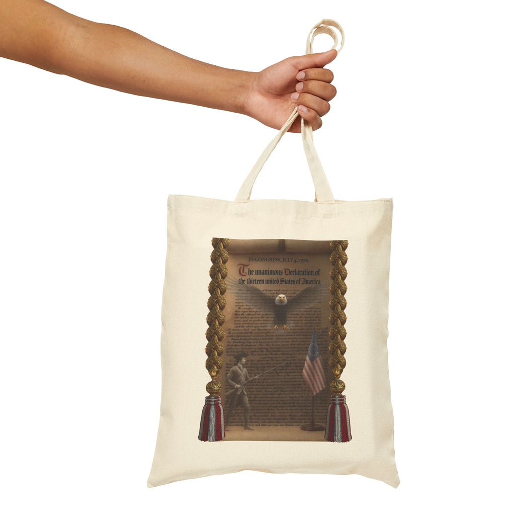 Soaring Eagle over Declaration of Independence Tote Bag | Minute Man & Betsy Ross Flag