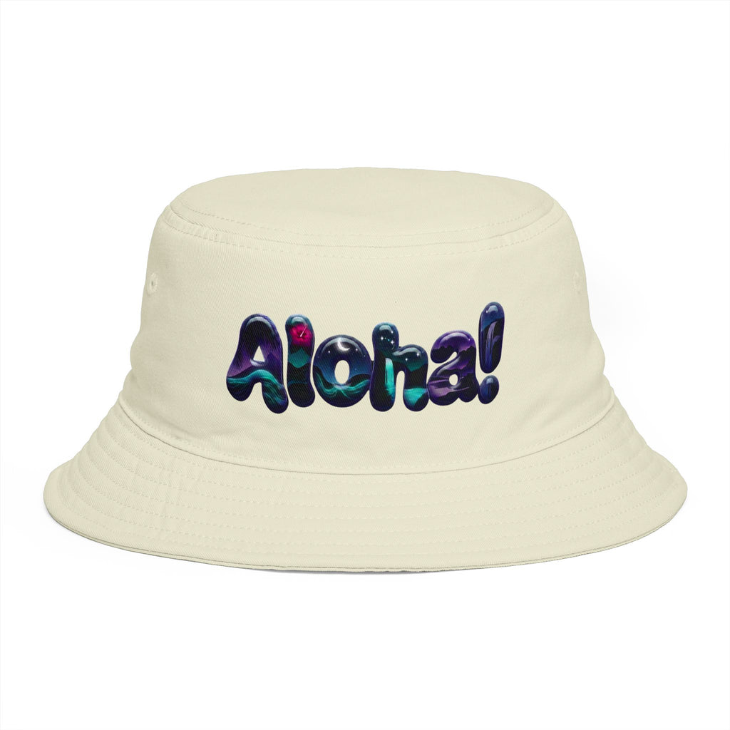 Aloha! Bubble Letter Print Bucket Hat | Tropical Hawaii Surf Vibes