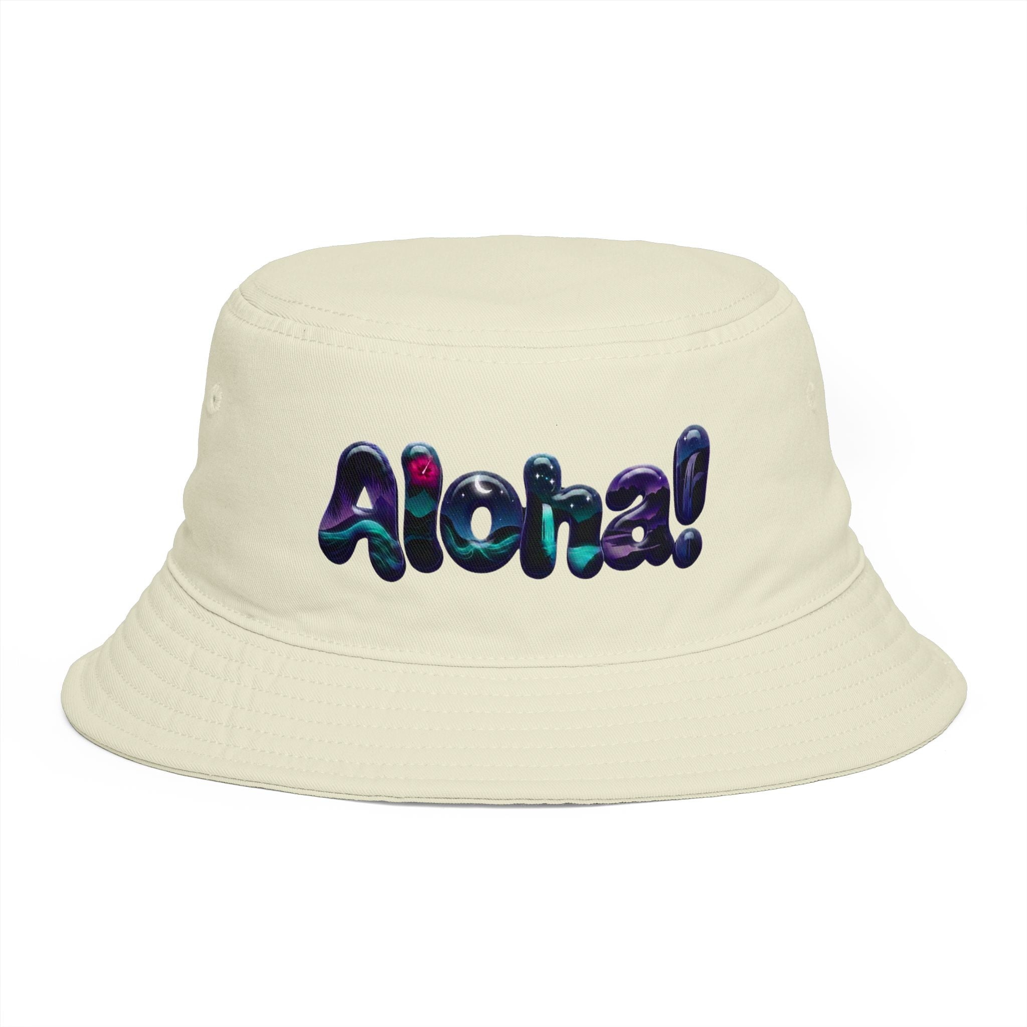 Aloha! Bubble Letter Print Bucket Hat | Tropical Hawaii Surf Vibes