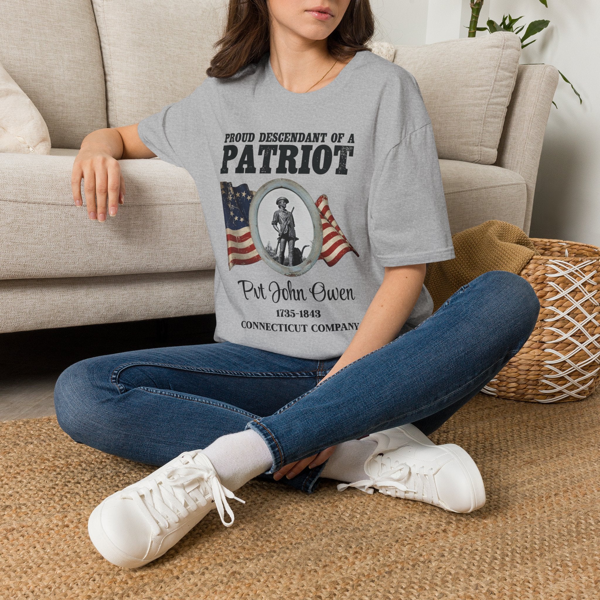 Proud Descendant of a Patriot Unisex T-Shirt | USA 250 Tribute, Personalized, Minute Man Tribute on Back