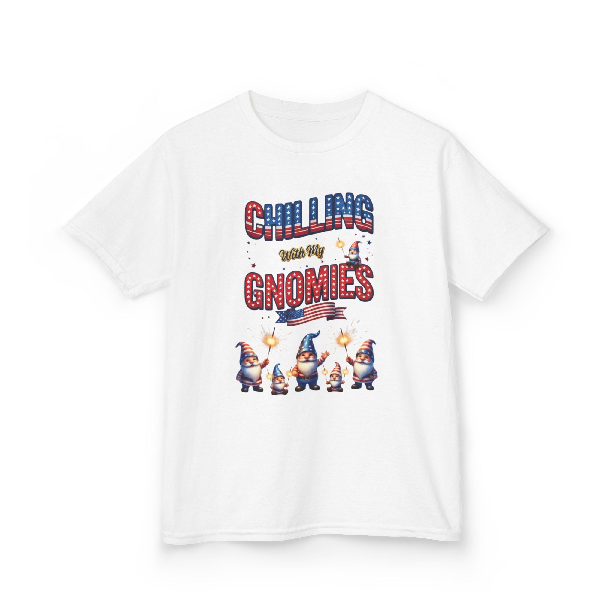Chilling with My Gnomies Unisex Kids Tee | Patriotic Gnomes Fourth of July, USA 250