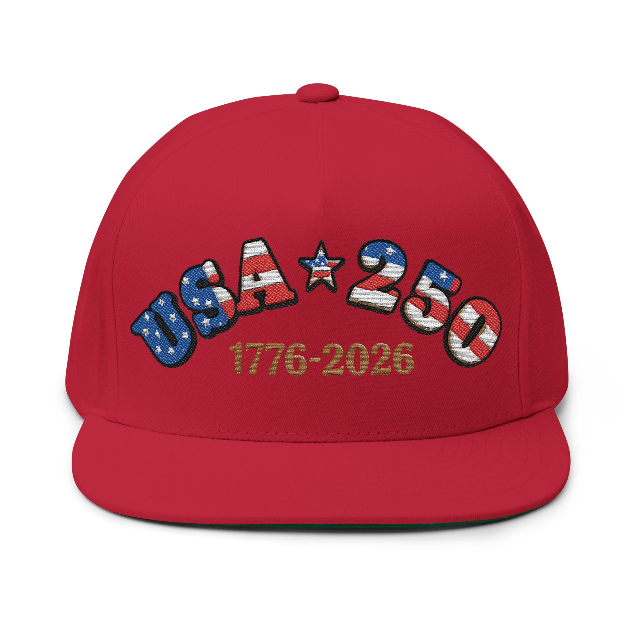 USA 250 Embroidered Flat Bill Cap - 1776-2026 Patriotic Hat