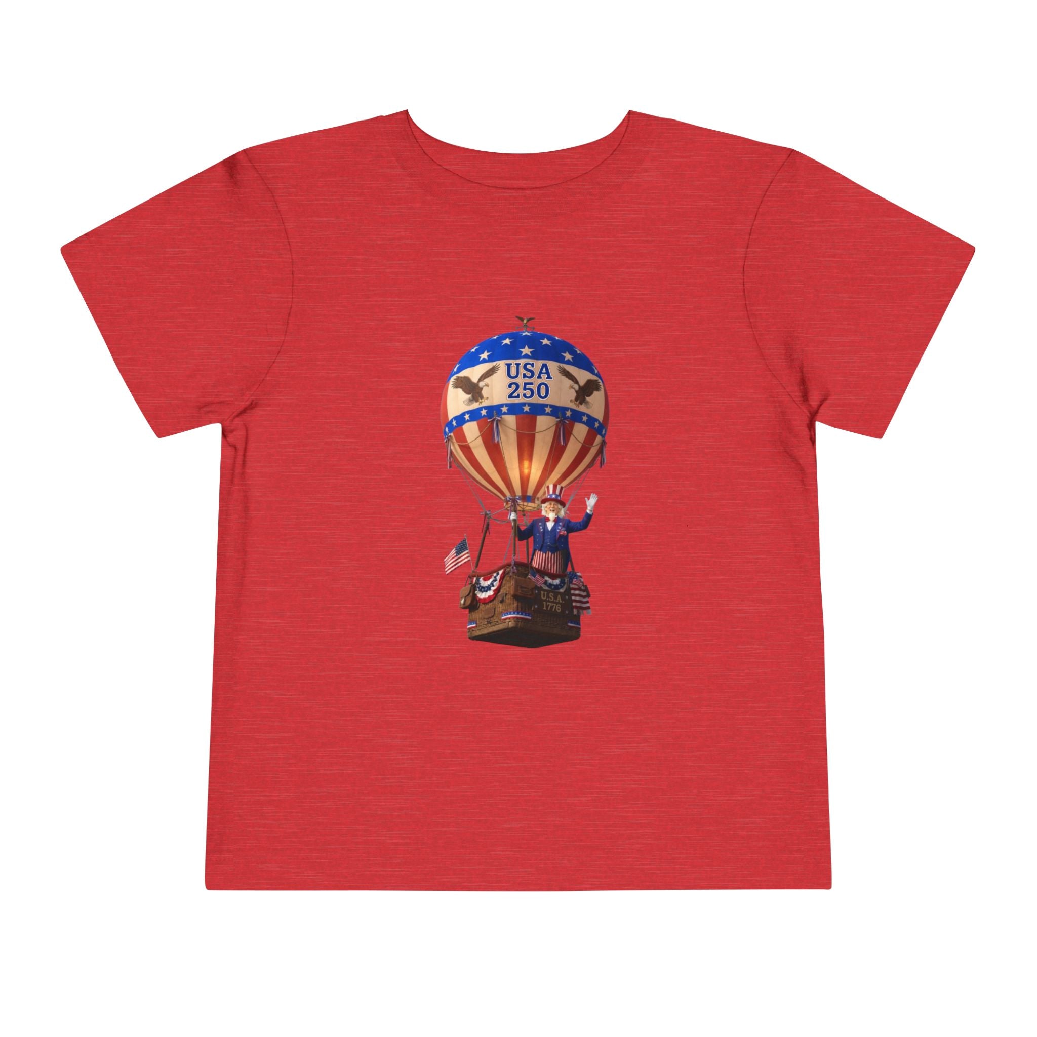 Patriotic Hot Air Balloon Unisex Toddler Tee | USA 250 Tribute, Yankee Doodle Lyrics on back
