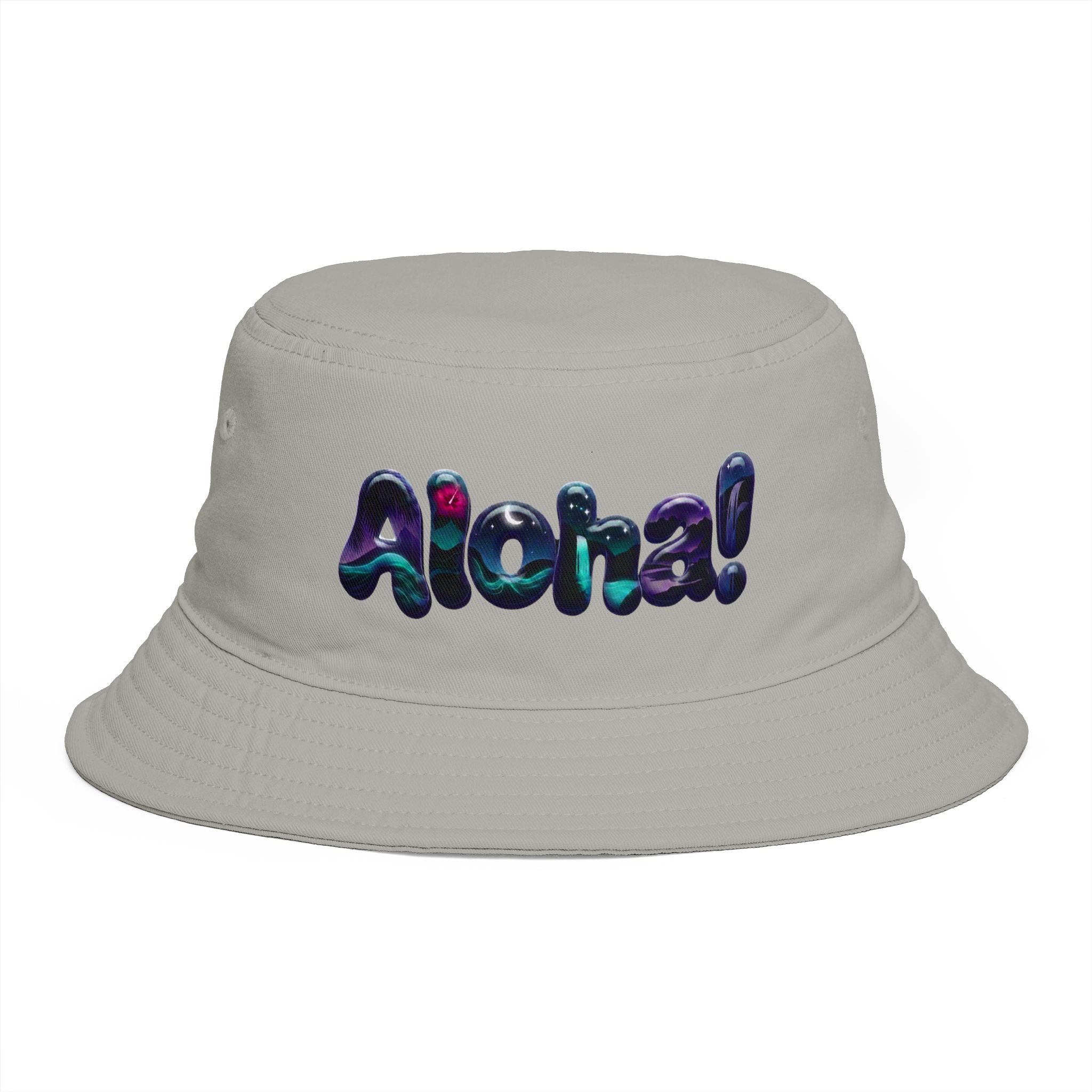 Aloha! Bubble Letter Print Bucket Hat | Tropical Hawaii Surf Vibes