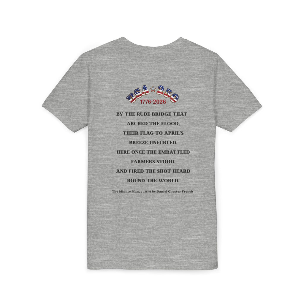 Proud Descendant of a Patriot Youth Short Sleeve Tee | Minute Man Statue and Poem | Personalize