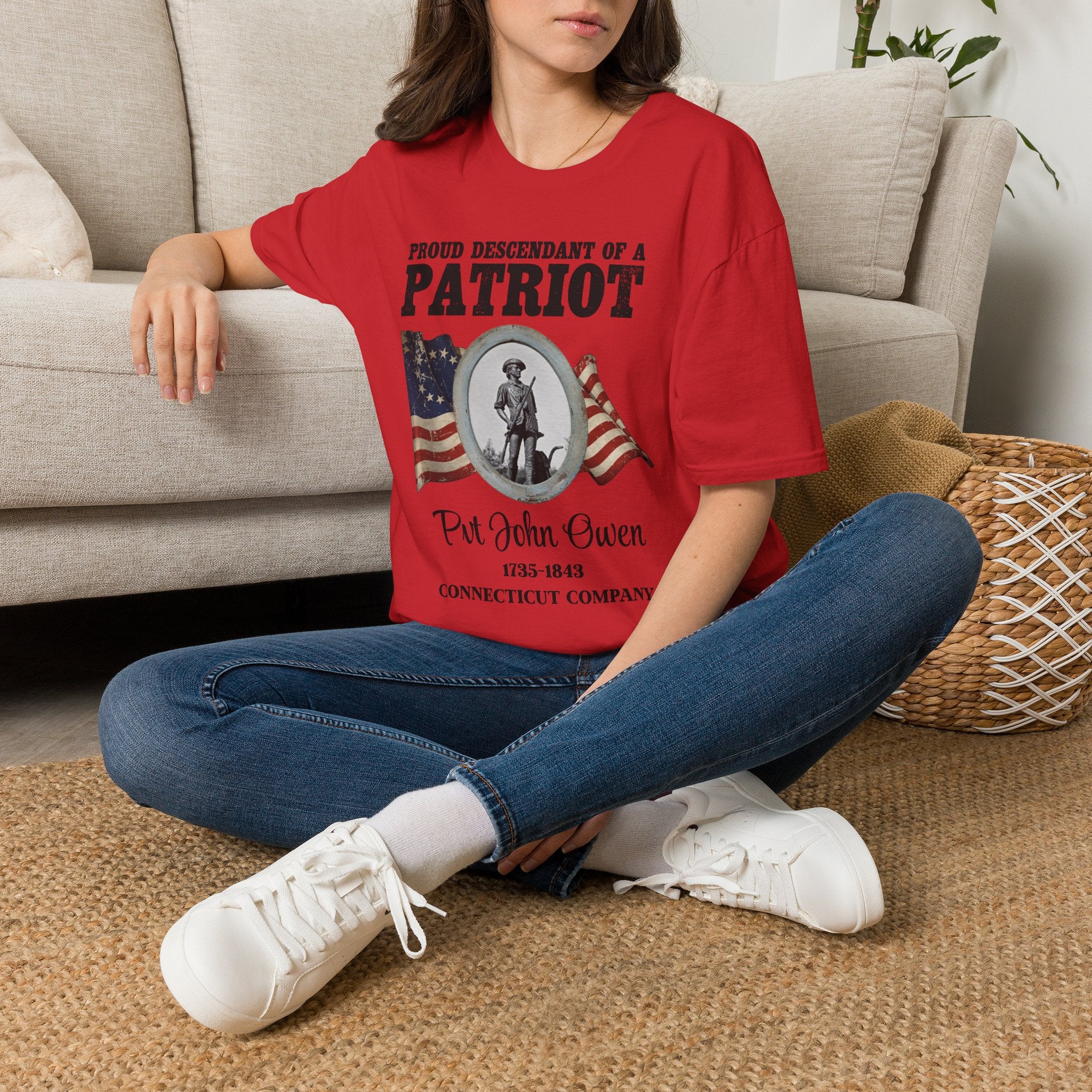 Proud Descendant of a Patriot Unisex T-Shirt | USA 250 Tribute, Personalized, Minute Man Tribute on Back
