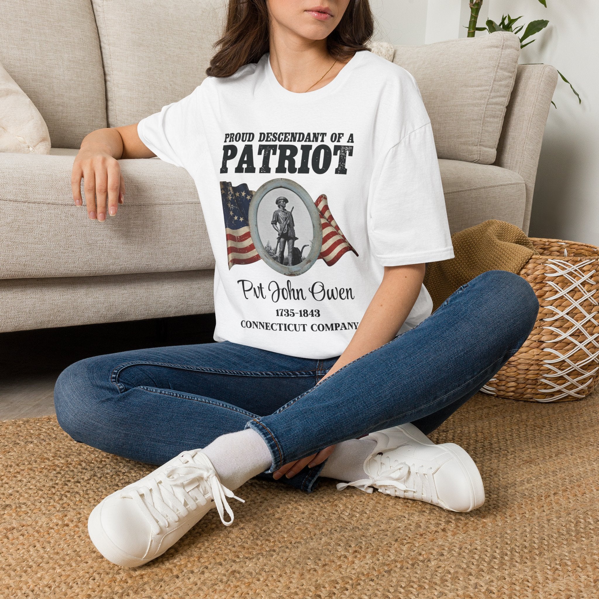 Proud Descendant of a Patriot Unisex T-Shirt | USA 250 Tribute, Personalized, Minute Man Tribute on Back