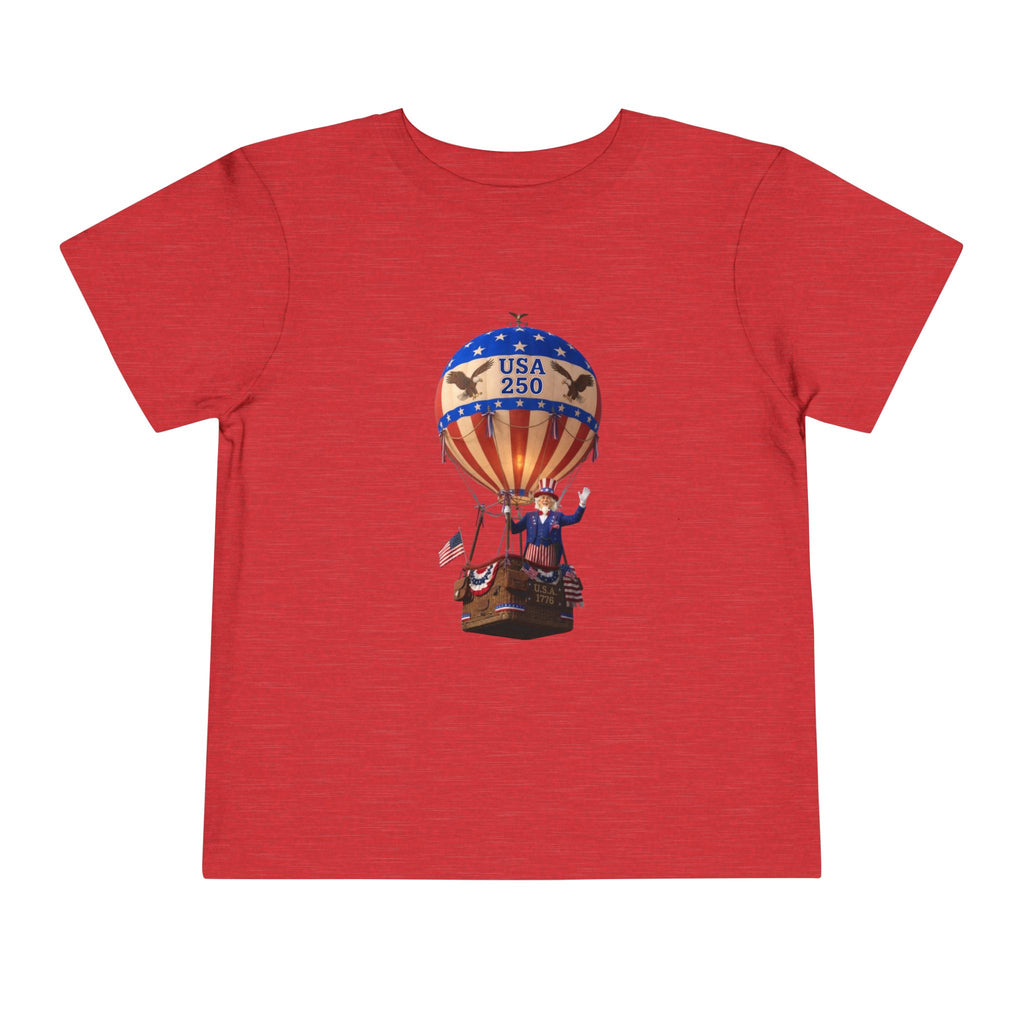 Patriotic Hot Air Balloon Unisex Toddler Tee | USA 250 Tribute, Yankee Doodle Lyrics on back