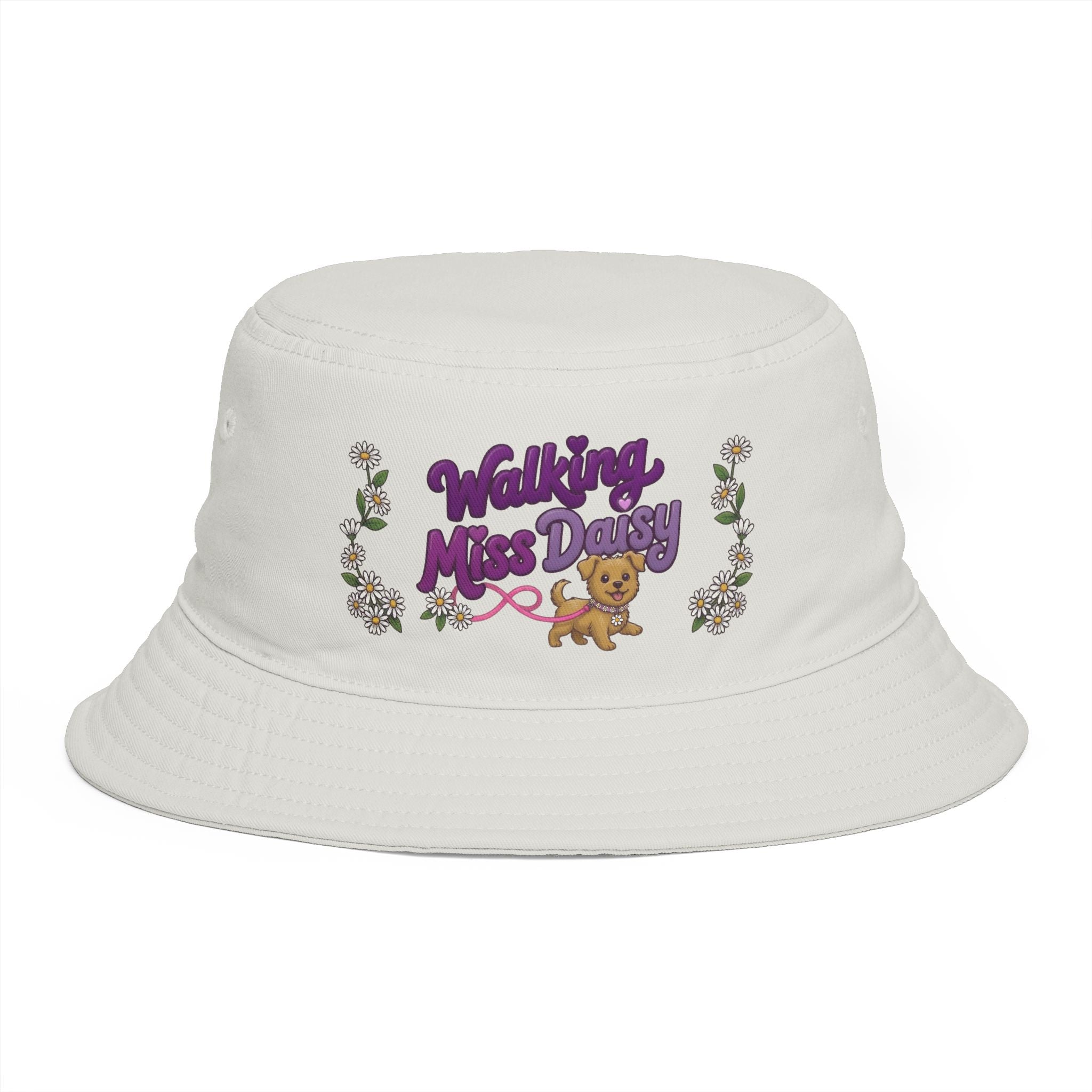 Walking Miss Daisy Puppy Bucket Hat | Floral Dog Walk Design