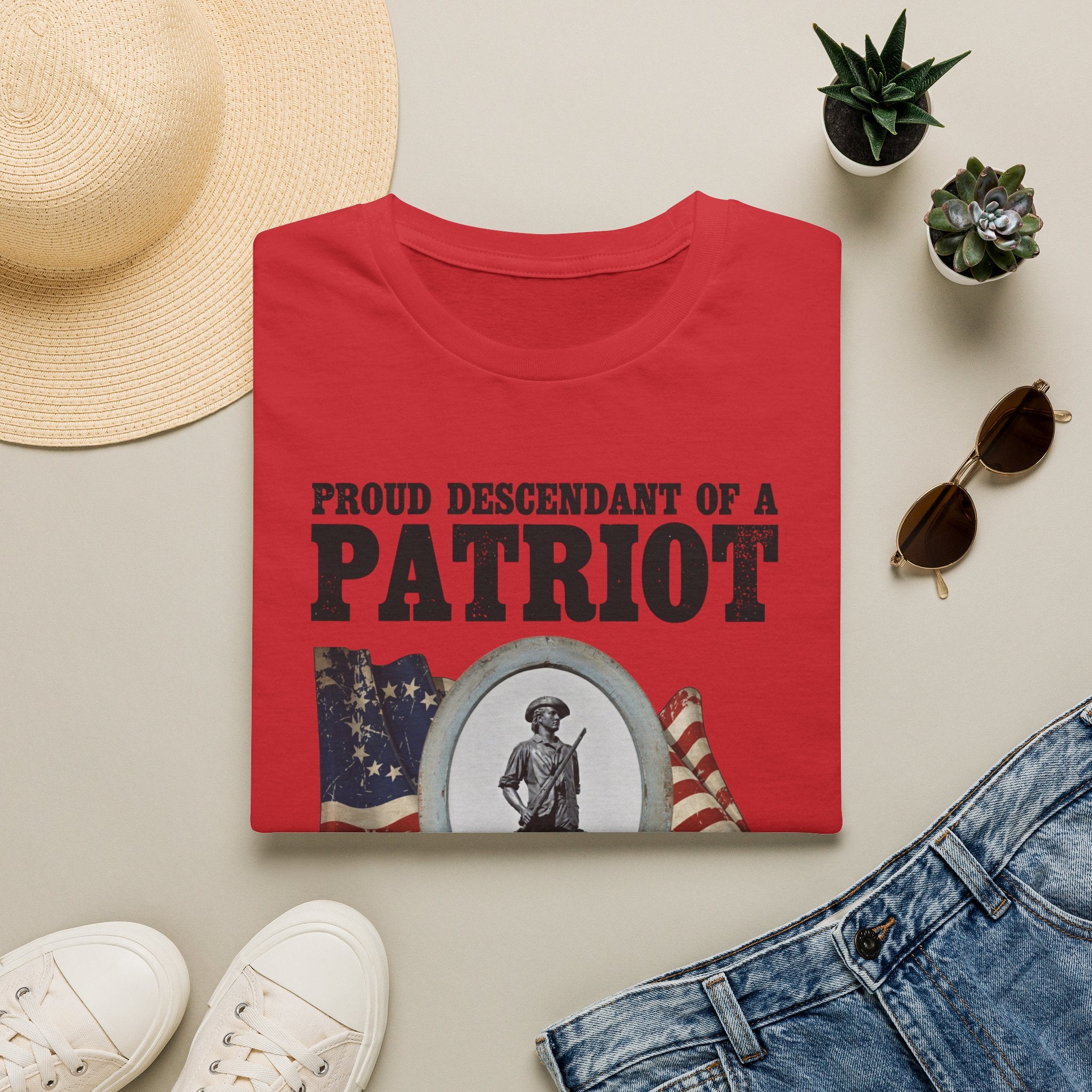 Proud Descendant of a Patriot Unisex T-Shirt | USA 250 Tribute, Personalized, Minute Man Tribute on Back