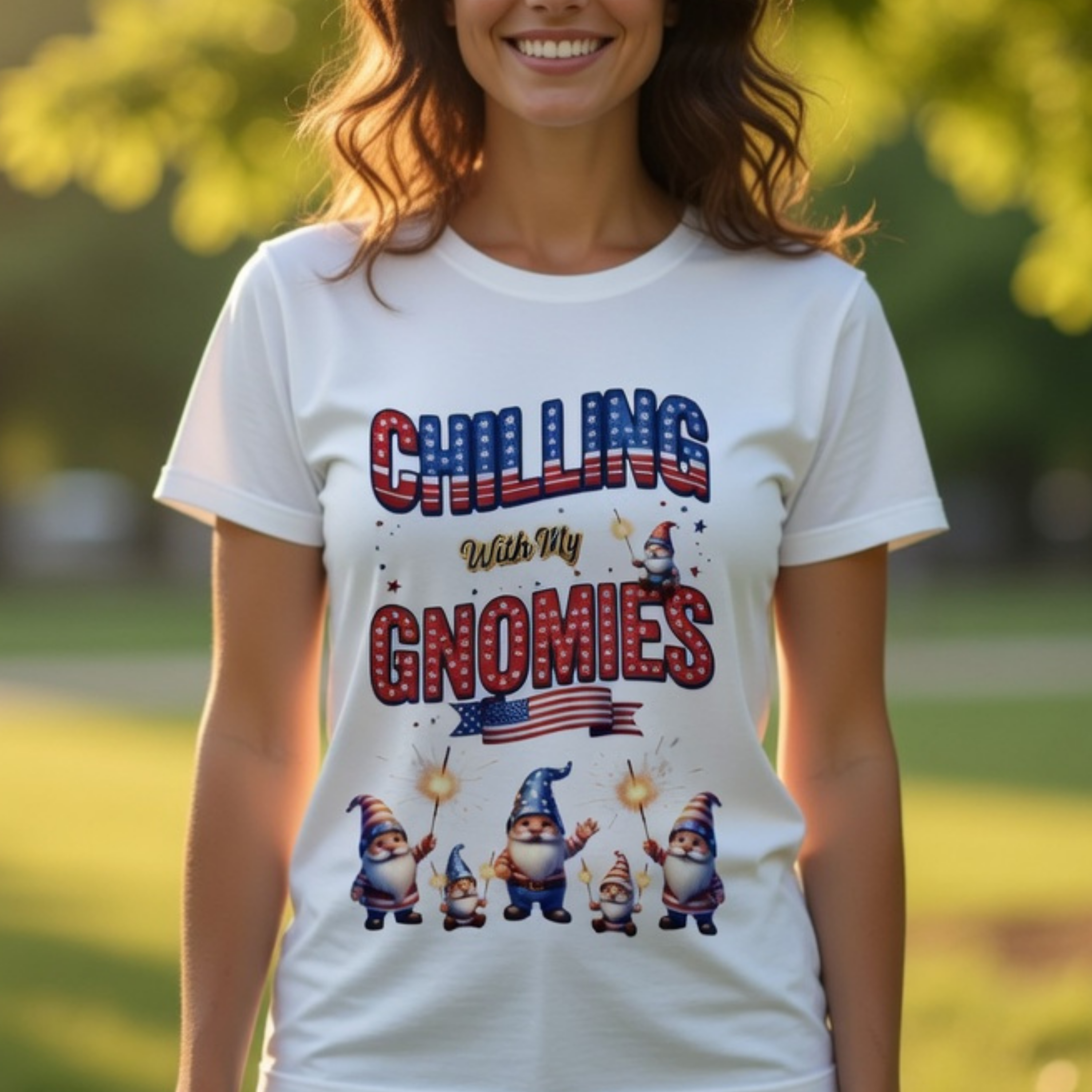 Chilling with My Gnomies Patriotic Unisex T-Shirt | USA 250, 1776-2026