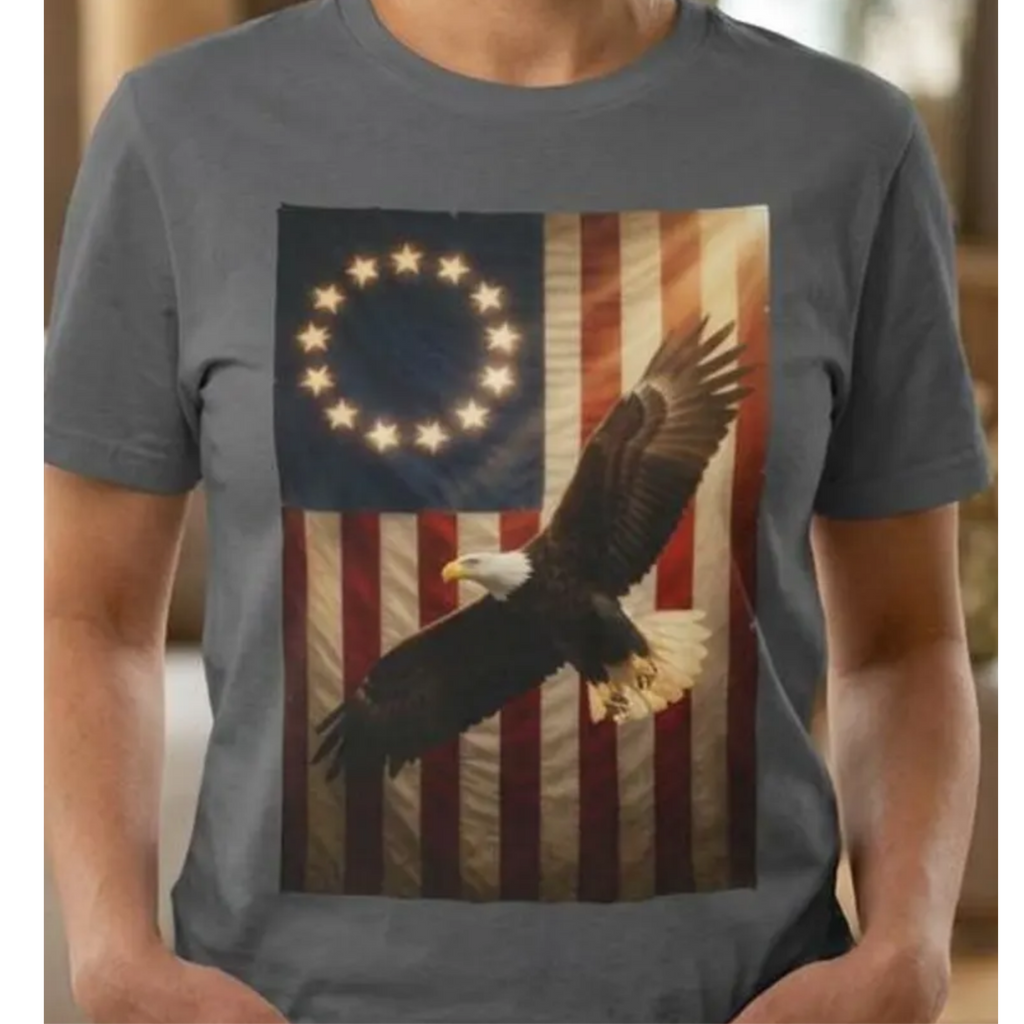 Betsy Ross Flag Soaring Eagle Unisex T-Shirt | USA 250 1776-2026, The Flag Speaks poem