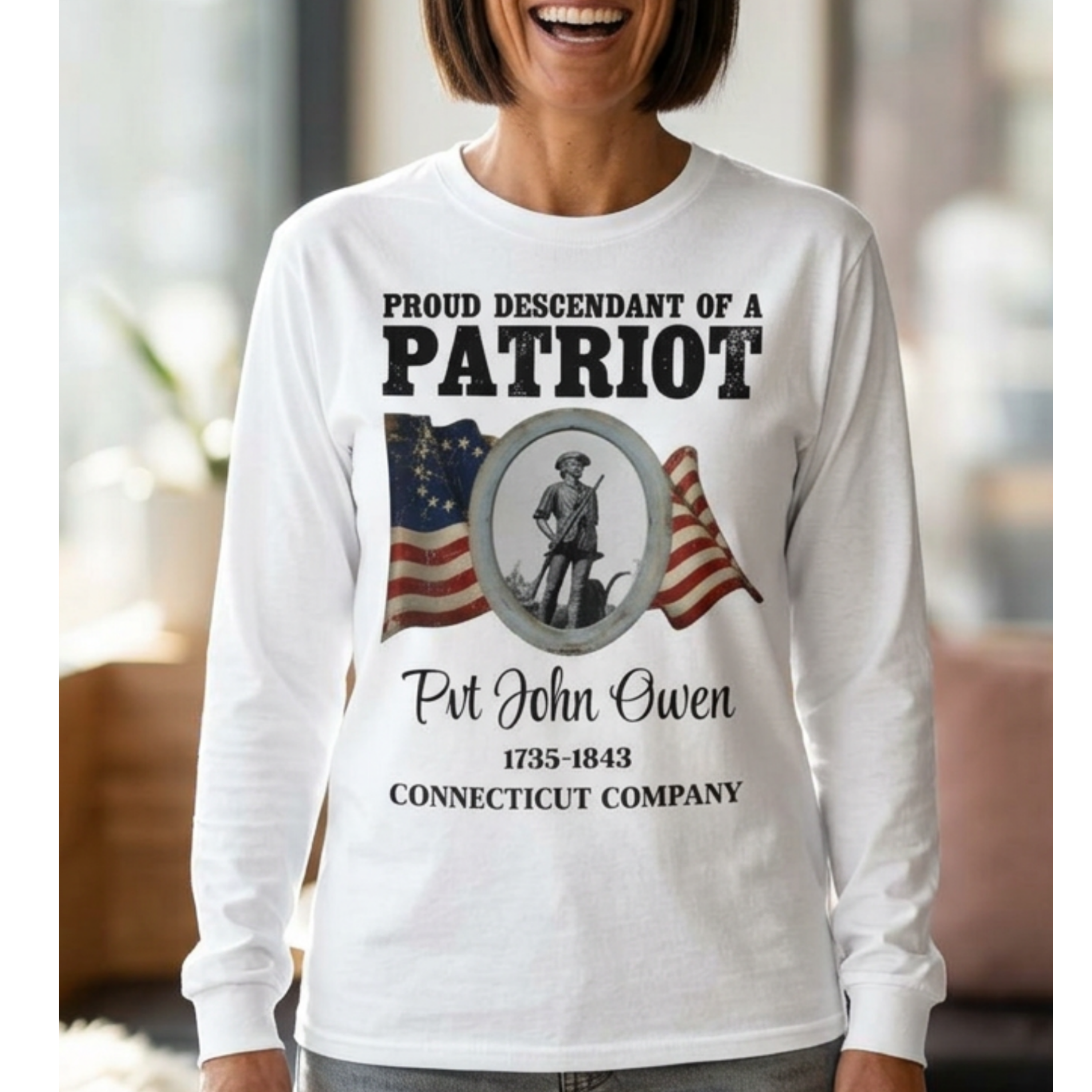 Proud Descendant of a Patriot Unisex Long Sleeve Tee | Patriot Ancestor USA 250, Personalized