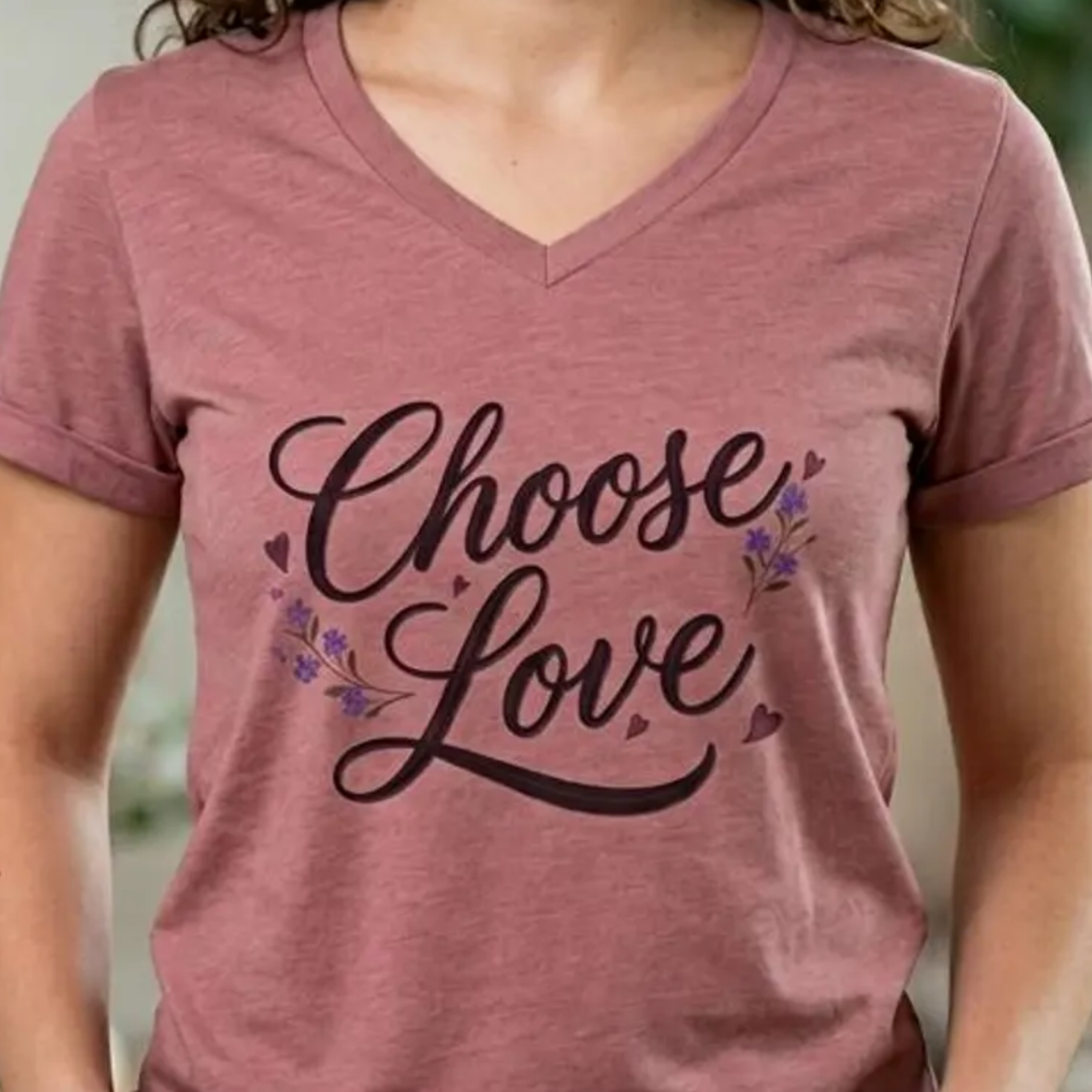 Choose Love Inspirational Ladies V Neck Tee, Kindness and Encouragement