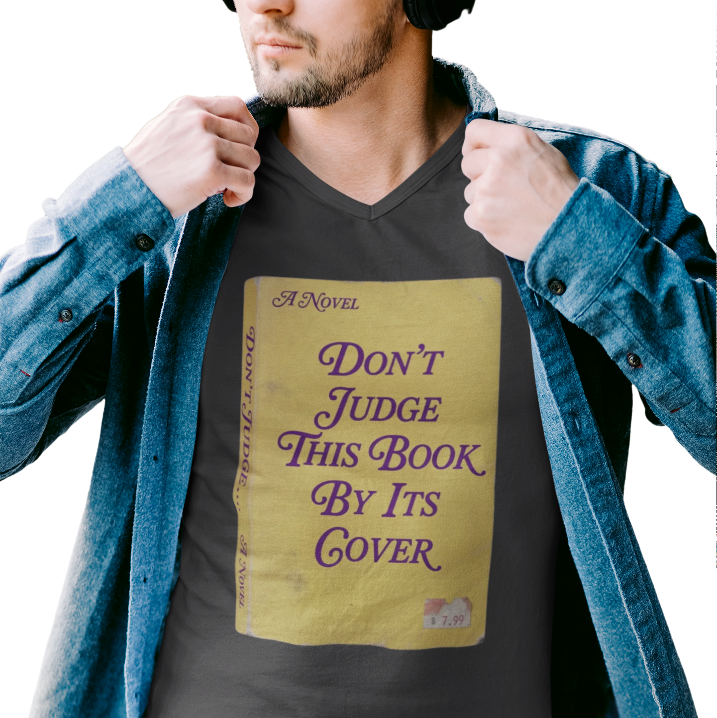 Don't Judge This Book by Its Cover Unisex V-Neck Tee | Book Cover Graphic, Vintage