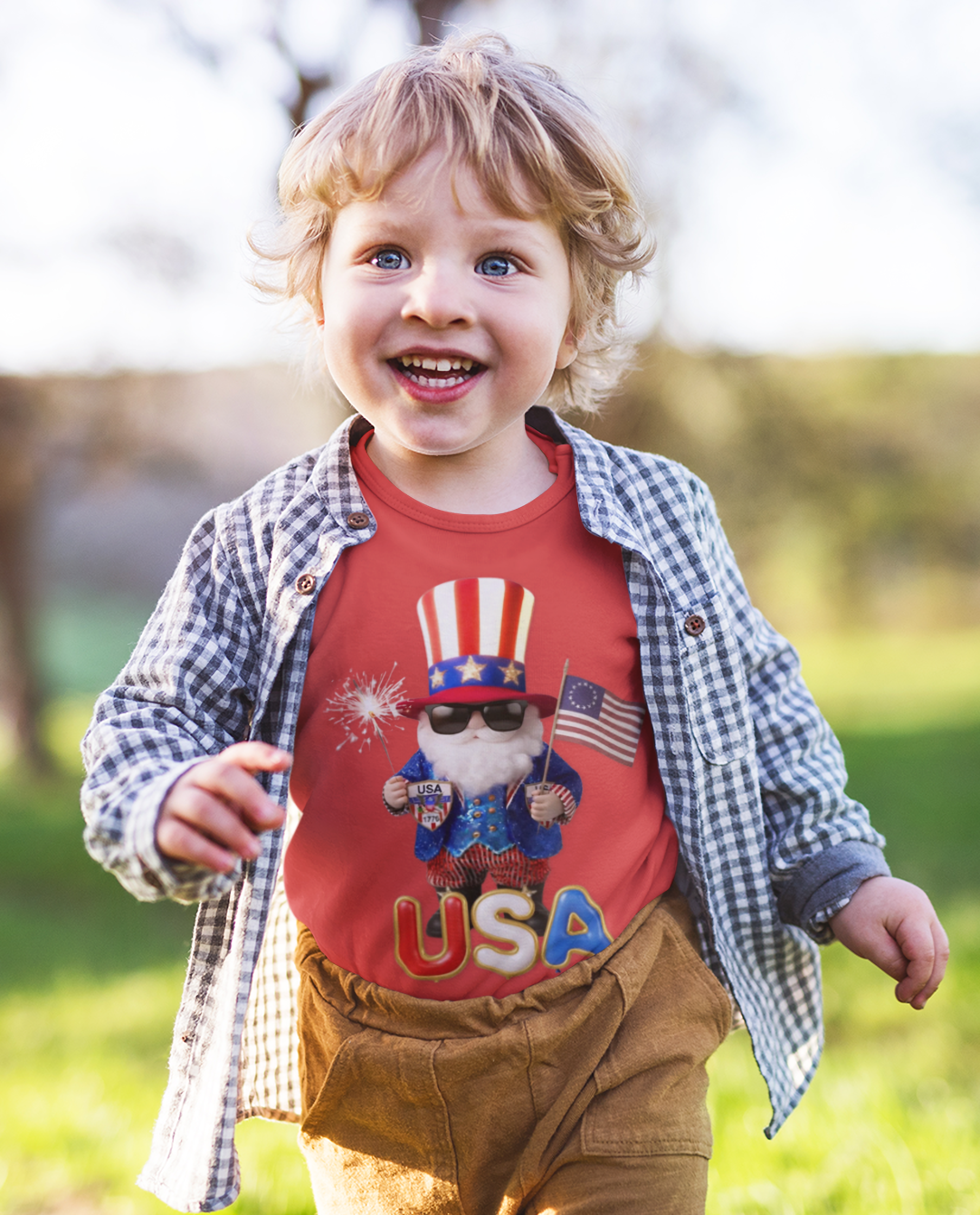 Uncle Sam Gnome Unisex Toddler Tee | USA Patriotic Fourth of July Shirt | Yankee Doodle Lyrics on back