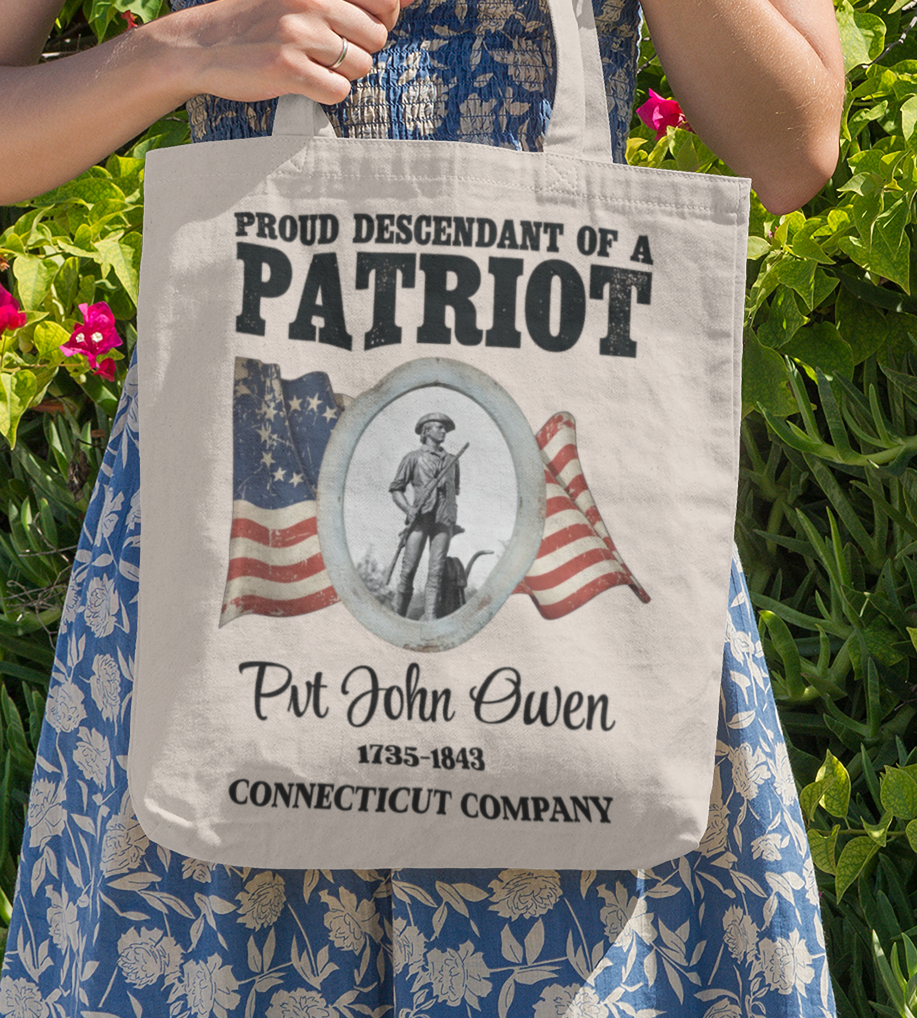 Revolutionary War Patriot Descendant Tote Bag | Personalized Cotton Canvas