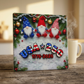 USA 250 Patriotic Gnome Ceramic Coaster - Christmas Holiday Decor