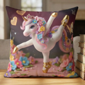 Unicorn Ballerina Ballet Pillow | Faux Suede Square Pillow (gold pointe shoes)