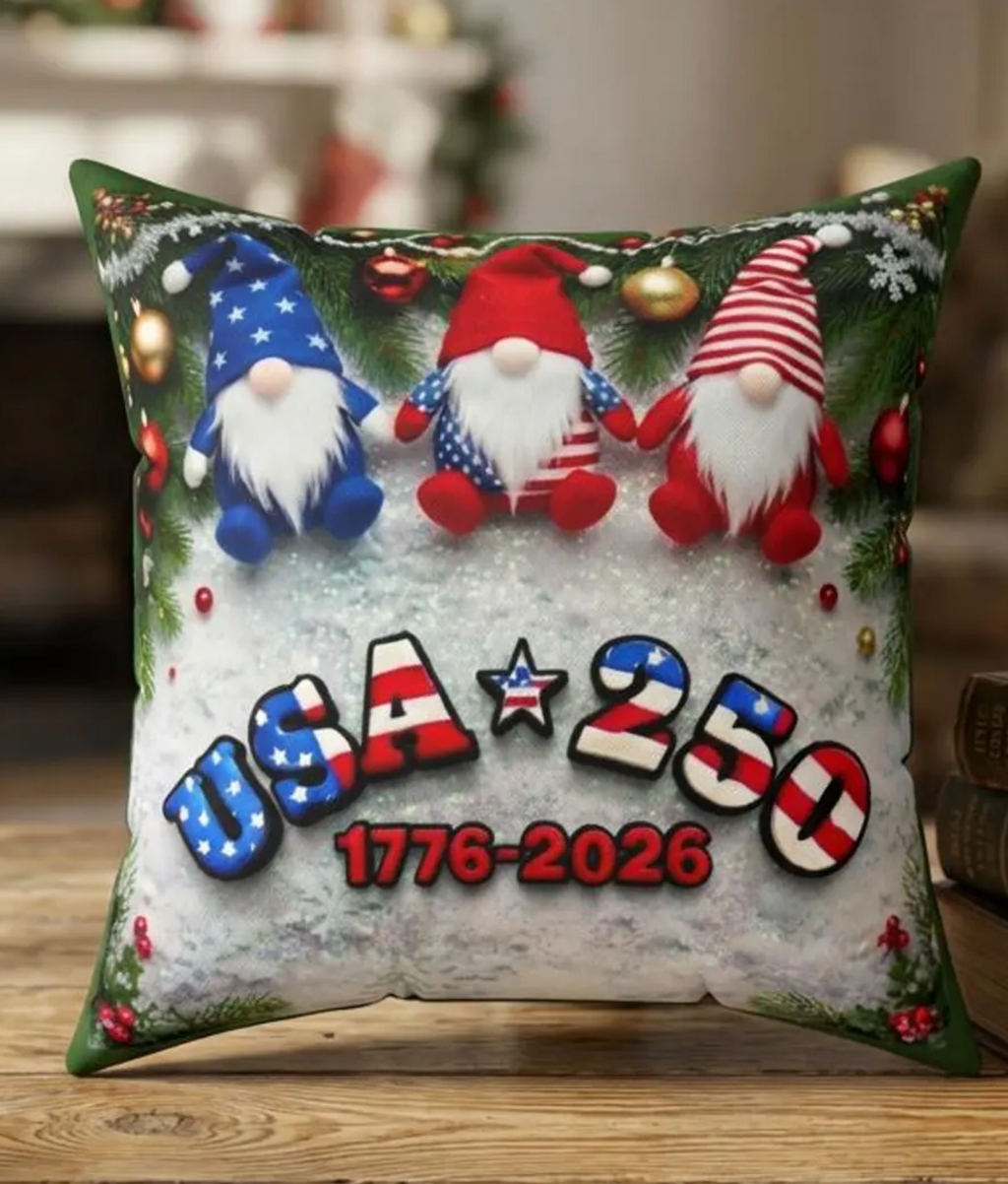 Patriotic Christmas Gnome Throw Pillow | USA 250 1776-2026 commemorative