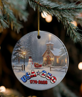 USA 250 Tribute Ceramic Ornament | Church, Snowy Woods & Sleigh Holiday Decoration