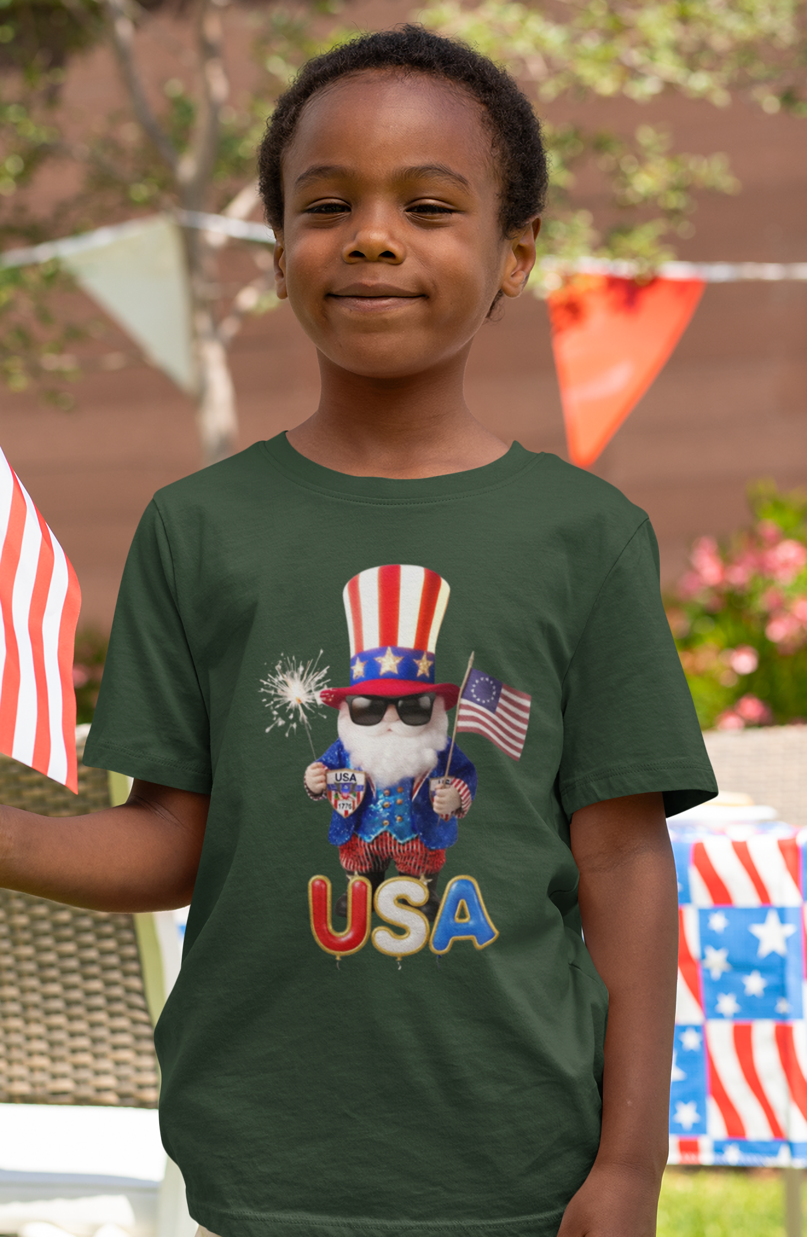 Patriotic Uncle Sam Gnome Unisex Kids Tee | USA 250, 1776-2026