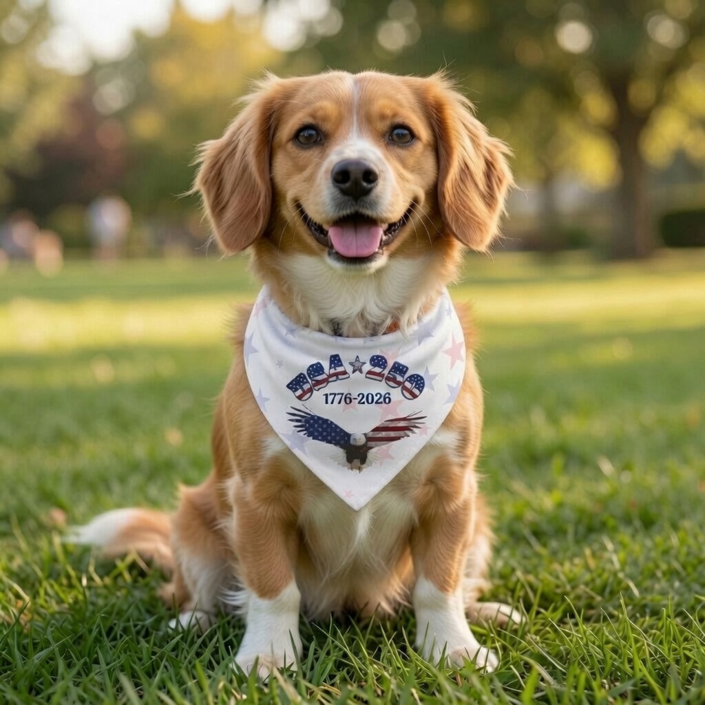 American Flag Eagle Clip-on Pet Bandana | Patriotic Pet Accessory USA 250, 1776-2026