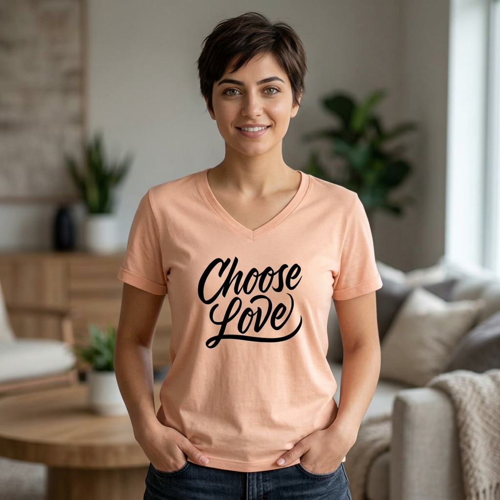 Choose Love Inspirational Ladies V Neck Tee, Kindness and Encouragement