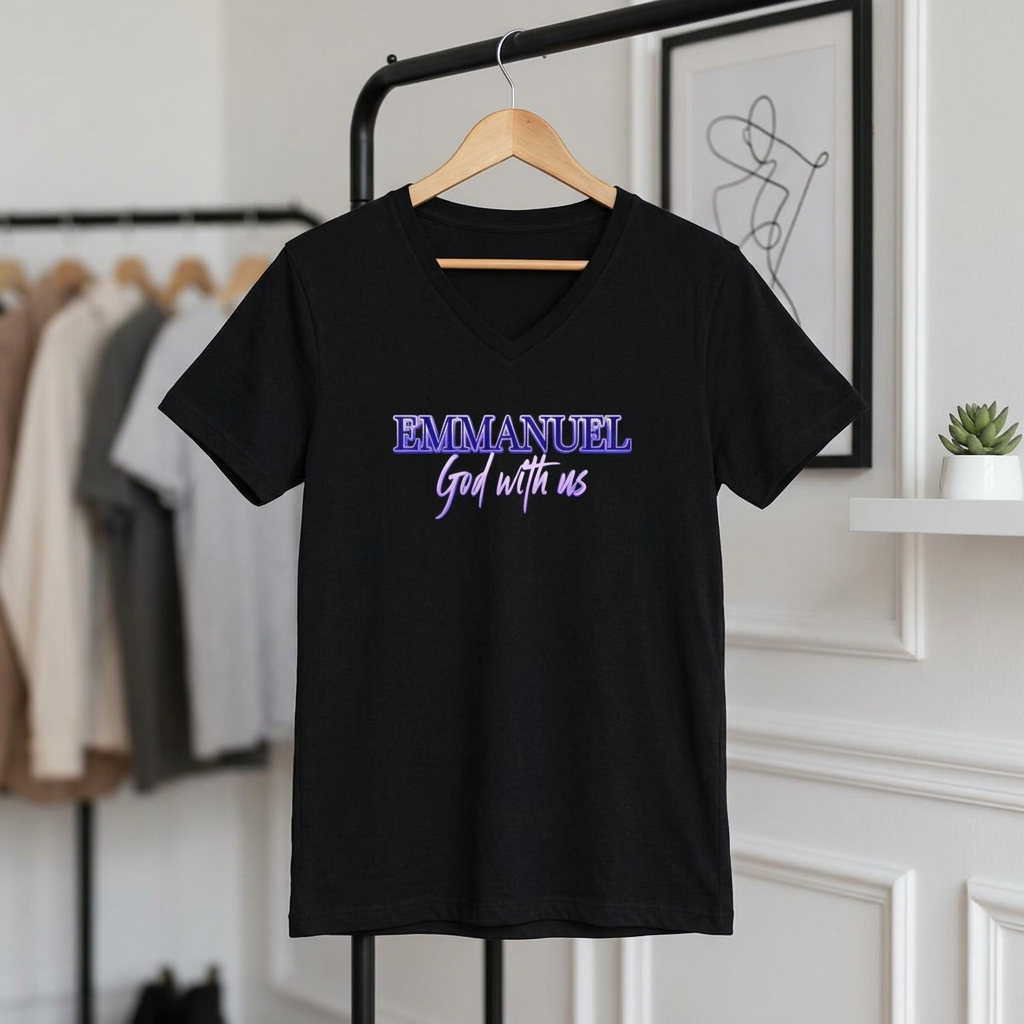 Emmanuel "God With Us" Name of God - Ladies V-Neck T-Shirt | Purple Script