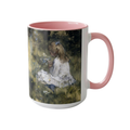 A Girl with Flowers Accent Coffee Mug | Vintage Nature Art, John Muir Quote