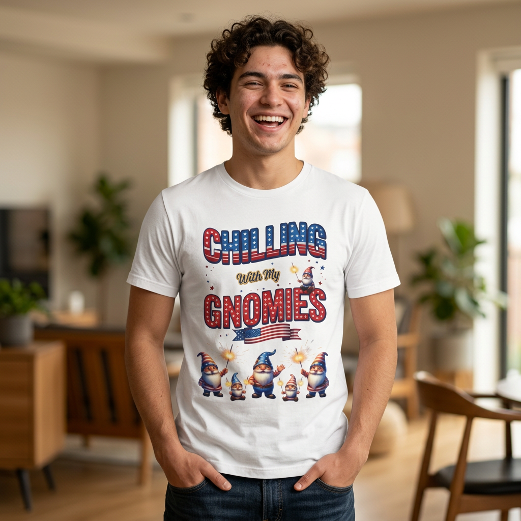Chilling with My Gnomies Patriotic Unisex T-Shirt | USA 250, 1776-2026
